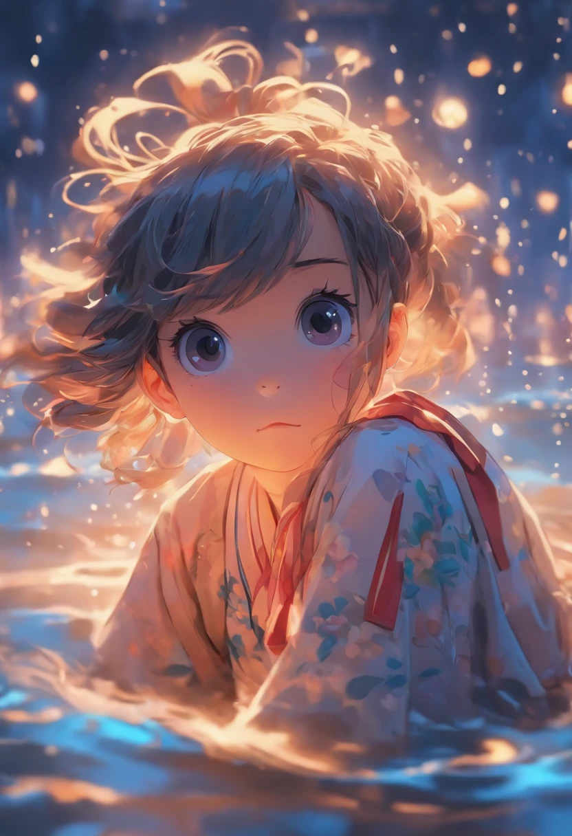 China ink painting,water ink,ink,Smudge,China-style,Cartoon little girl,chunky,short detailed hair,Issuing,中景 the scene is,super-fine,ultra - detailed,high qulity,8K ,Sharply focus the eyes,中景 the scene is,Full body like,oc rendered