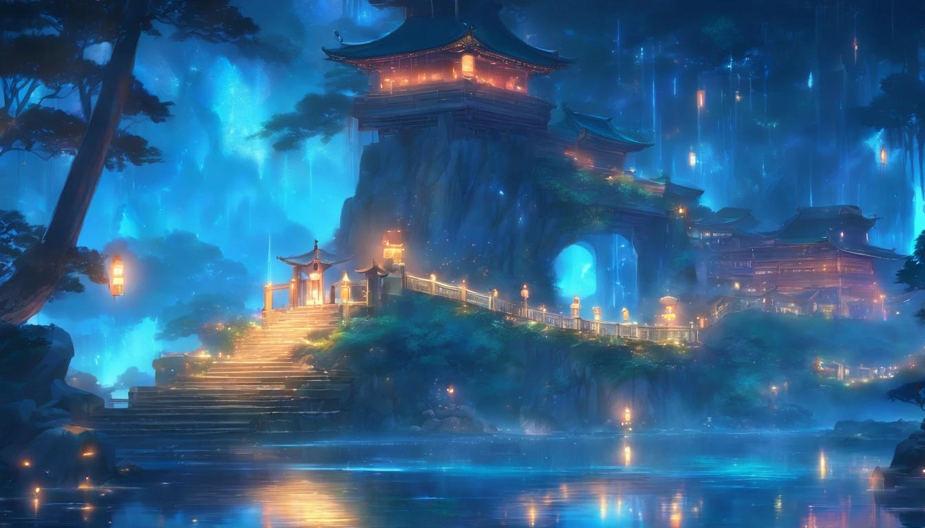 (Masterpiece, Best quality), 1girll(atenea_Asamiya Palace), Cute dress, Long black hair, Sitting, Beautiful outdoor background, Night, forest,highly detailed surreal vfx,China ink painting,water ink,ink,Smudge,China-style,中景 the scene is,super-fine,ultra - detailed,high qulity,8K ,Sharply focus the eyes,中景 the scene is,Full body like,oc rendered