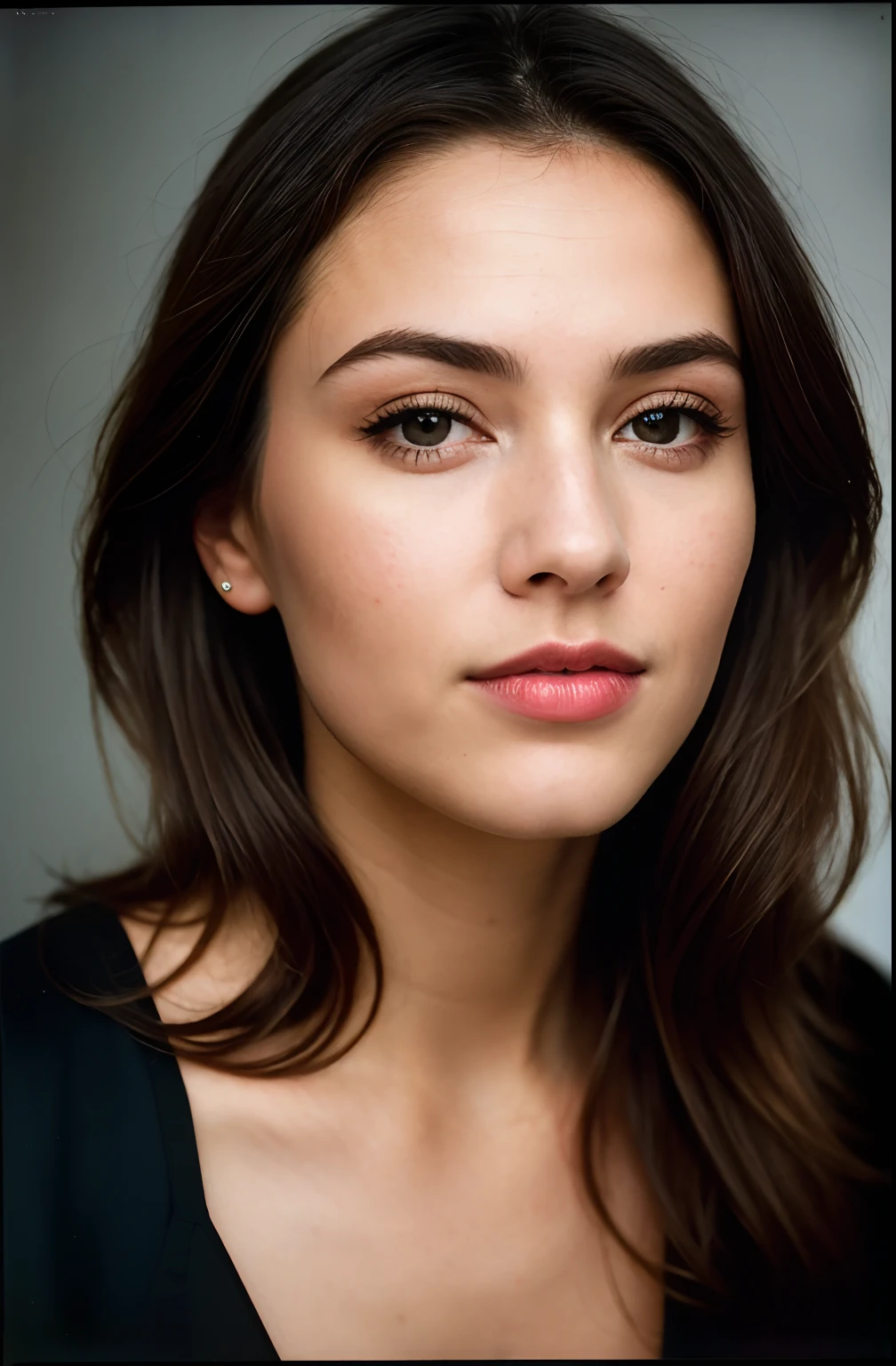 (Nahaufnahme, editorial photo of a 25-year-old woman from the 2020s),lange braune haare, shy, flirtet, sexy, Instagram Model, (sehr detailliertes Gesicht:1.4) (smil:0.7) (Hintergrund innen dunkel, stimmungsvoll, privates Arbeitszimmer:1.3) POV, von Lee Jeffries, Nikon D850, Film Stockfotografie ,4 Kodak Portra 400 ,Kamera f1.6 Objektiv ,satte Farben ,hyperrealistische ,lebensechte Textur, dramatische Beleuchtung , cinestill 800,