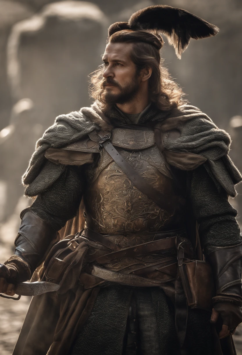 Super wide angle shot, POV, a male warrior fighting on a group of soldiers, black mech, long hair, two swords, Chinese fairy tale, martial arts style, snow scene, motion painter, breathtaking moment, Vray, Unreal Engine 5, film lighting , particles, bokeh, realistic PVC textures