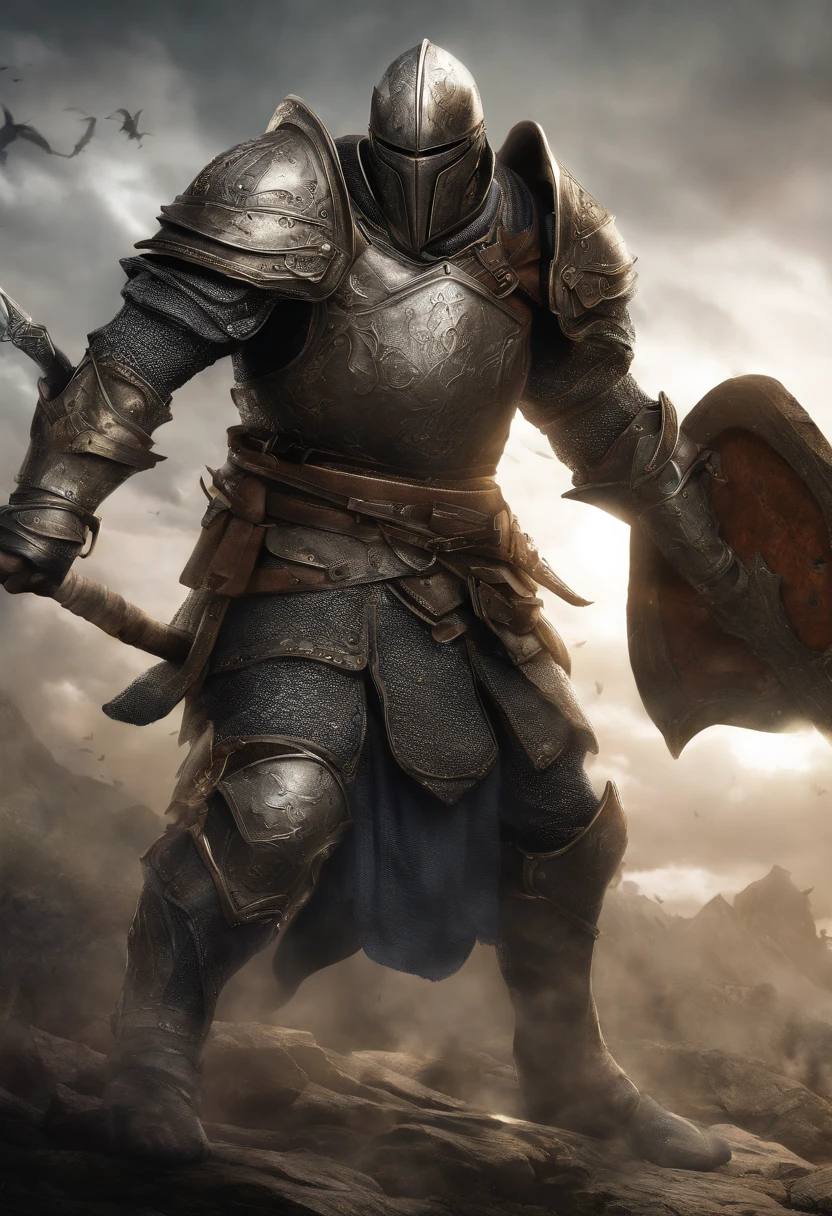 (8k unit wallpaper CG extrem detailliert, Meisterwerk, best quality, Ultra-detailliert), (((nur))), ((Weitwinkel-Schuss:1.5)), (A paladin with a legendary sword), (Thematischer Hintergrund), mittelalterlich, Magnificent scene, Dunkle, unheimliche Umgebung, (dark Souls 3, Illustrator, (Beste Illustration)