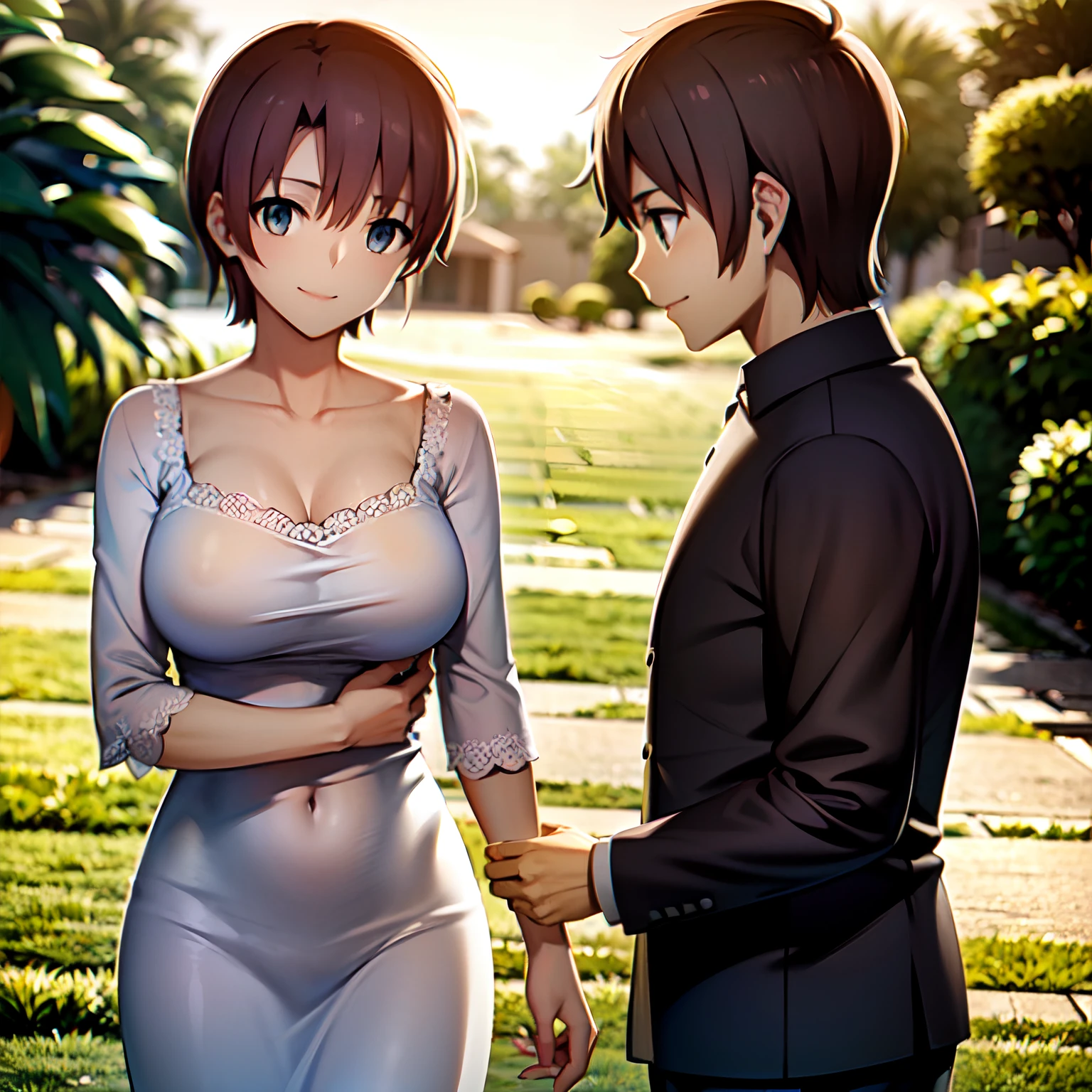 (top-quality)、(masterpiece)、(ighly detailed)、face perfect、(Top image quality)、depth of fields、1人 、With boys、a couple 、husband and wife、morning,
We knew our love was the best,
For in each other's arms we lay,
resturant、A big smile、Blissful