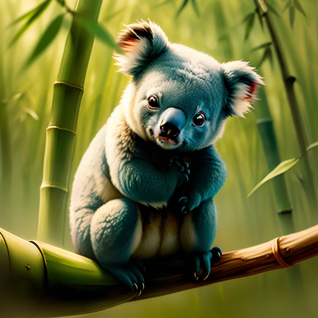 A very real koala very cute in bamboo