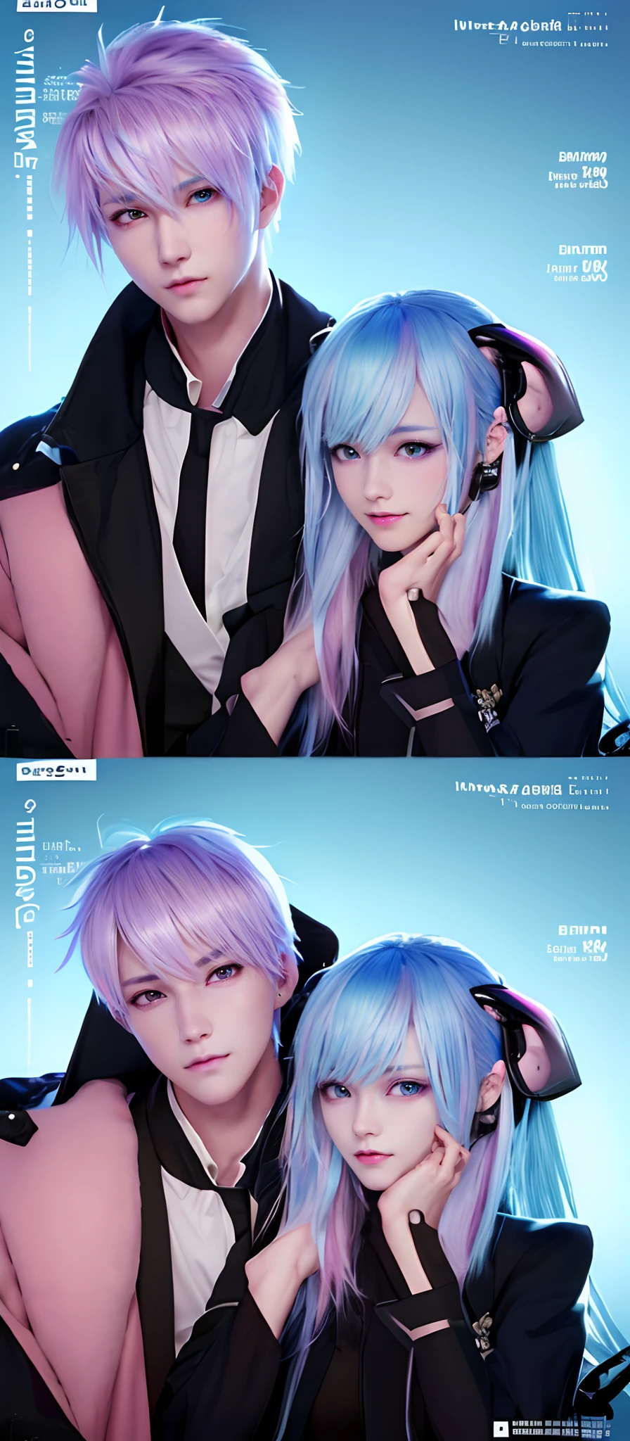 ((Male and female couples)), window, Idol Photos, Magazine covers, Photos of actors, Professional Photos, Height difference, tall male, Happiness, youthfulness, extra detailed face, detailed punk hair, very detailed character, inspired by Sim Sa-jeong, Cai Xukun's, detailed realistic faces, highly detailed realistic face, high detailed face anime, realistic detailed face, Accurate detailed face, attractive androgynous humanoid, Cool Korean fashion in black, ((With a man with light blue hair)), ((Woman with pink hair)), ((Woman with long hair below waist)), ((Man with short hair over ears)), ((Pink hair woman with gentle expression)), ((Man with light blue hair with wild expression)), high-level image quality, masterpiece, Photographed so that the whole body can be seen, Photographed to make clothes look beautiful, Take your eyes off, ((two individuals)), ((British couple))