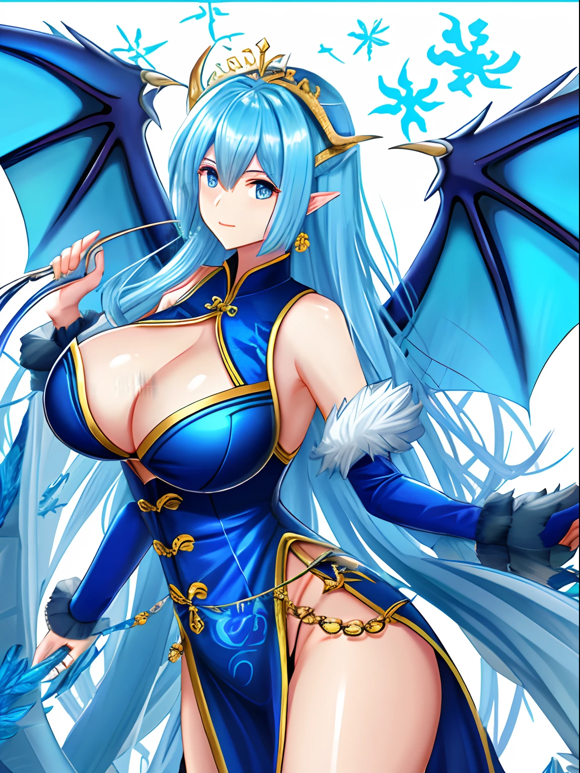 A blue dragon，hve huge Wings，Has the style of a dragon king