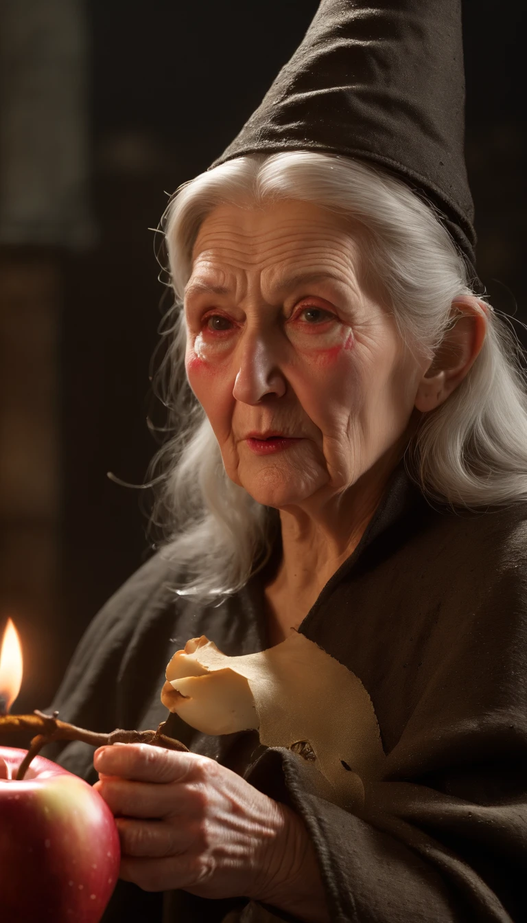 ( 8K, awardwinning, Best Quality), High Definition, Super Detail, high detailing, Anatomically correct, Perfect illustration, (masutepiece: 1.3), (Witch of the Poisoned Apple:1.8), (Bring the green liquid to a boil in a large saucepan:1.1),black robes, Triangle has, long snout, White face,Wrinkled, Plot something、Detailed hand、Detailed finger、(old women:1.8)、Using rats
