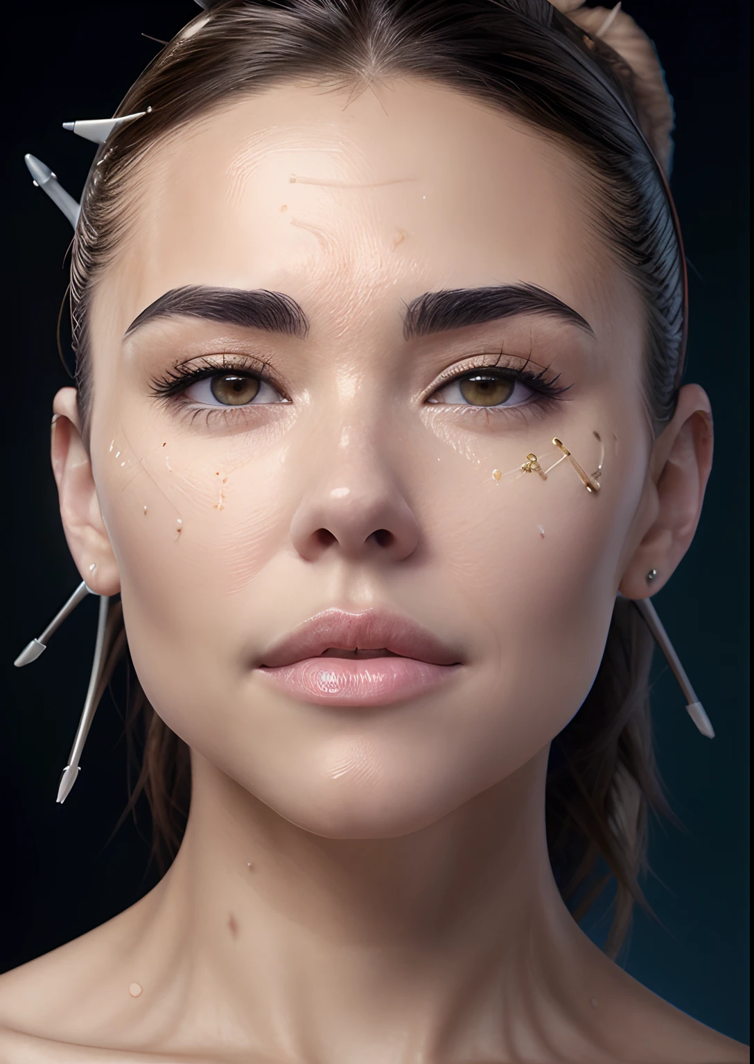 ((masterpiece)), (best quality), perfect anatomy, highres, detailed, (8k), photorealistic,best quality, ultra highres,  ((detailed face)),
realistic, 1girl, madisonbeer-smf, scenary, arafed woman getting a nose surgery with a syring and a needle, failed cosmetic surgery, surgical impliments, surgeon, lobotomy of a beautiful woman, surgery, facial precision, surgical gear, augmentation, peeling face skin, dermal implants, scars on face, machine parts embedded into face, steven klein, crooked nose, symetrical facial