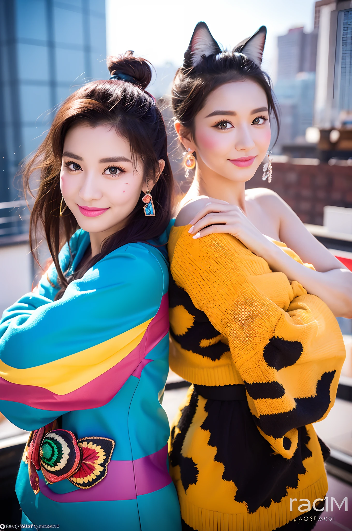 Cartoon, Disney style,(Alebrijes Art Style), oil painted, Intricate, Two adult cats,Two kittens, on a rooftop, Portraits can be displayed, kindness, Beauty, softness, Big beautiful eyes, voluminetric lighting, Beautiful, rich deep color, Masterpiece, Sharp focus, Ultra detailed, astrophotography,Ray tracing,,Elegant Pose,xxmix girl woman,(Urzang-6500-V1.3,PureFace_V1,rendering by octane)