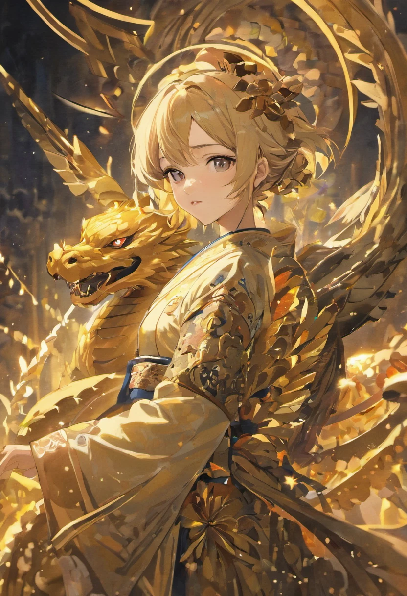 (Perfect details: 1.5, 8K wallpaper, masterpiece, best quality, ultra-detailed) A man, emperor, delicate facial features, Asian face, short black hair, fine hair, tied hair, golden silk embroidered dragon robe, Hanfu, sitting on a dragon chair, hands on the head, palace background, ancient golden emperor crown