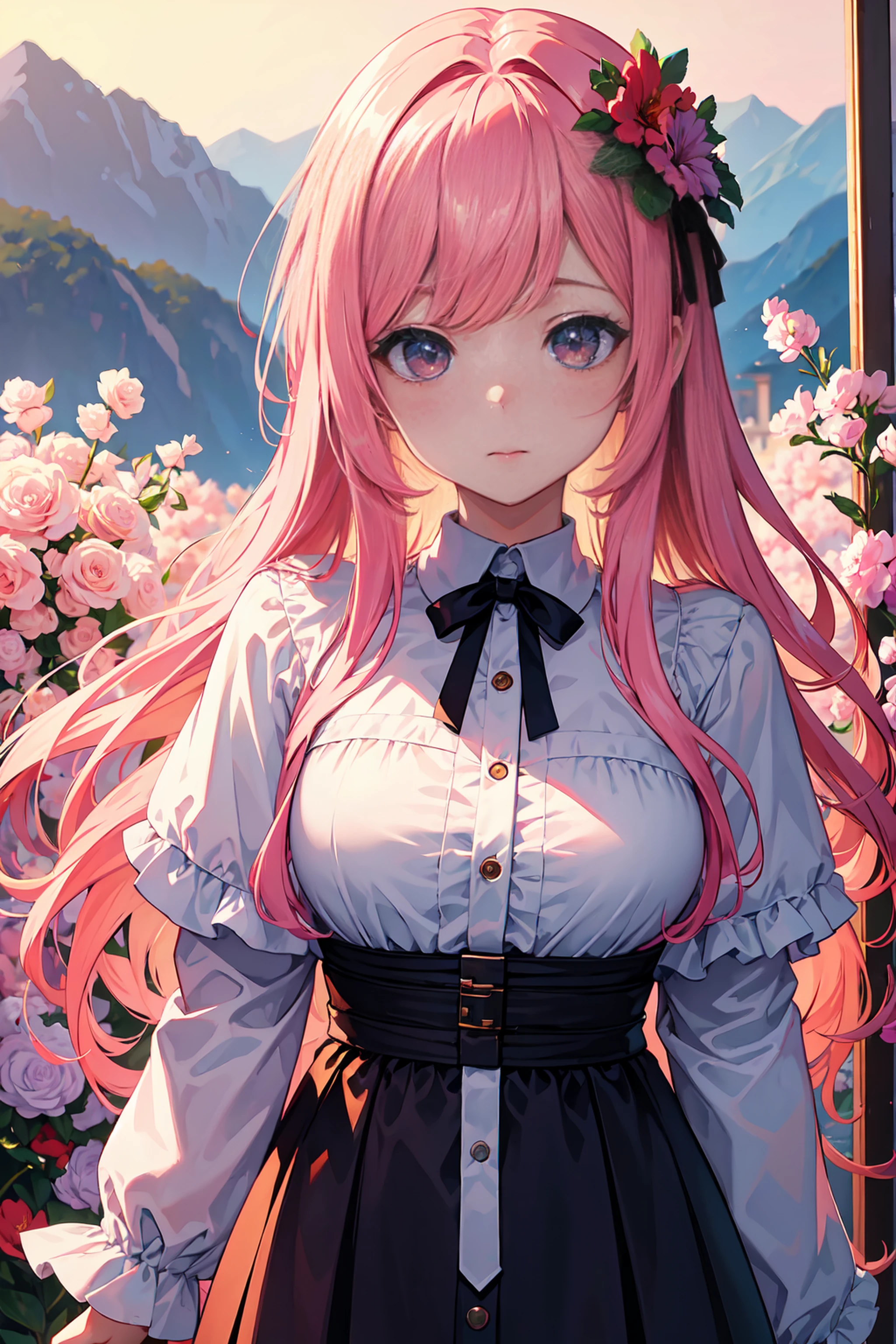 (best quality, 8k, masterpiece:1.2, nsfw ),Cutest,Cute girl,mesugaki,Beautiful face,Beautiful eyes,Beautiful hair, Light pink hair,Lots of colorful flowers,