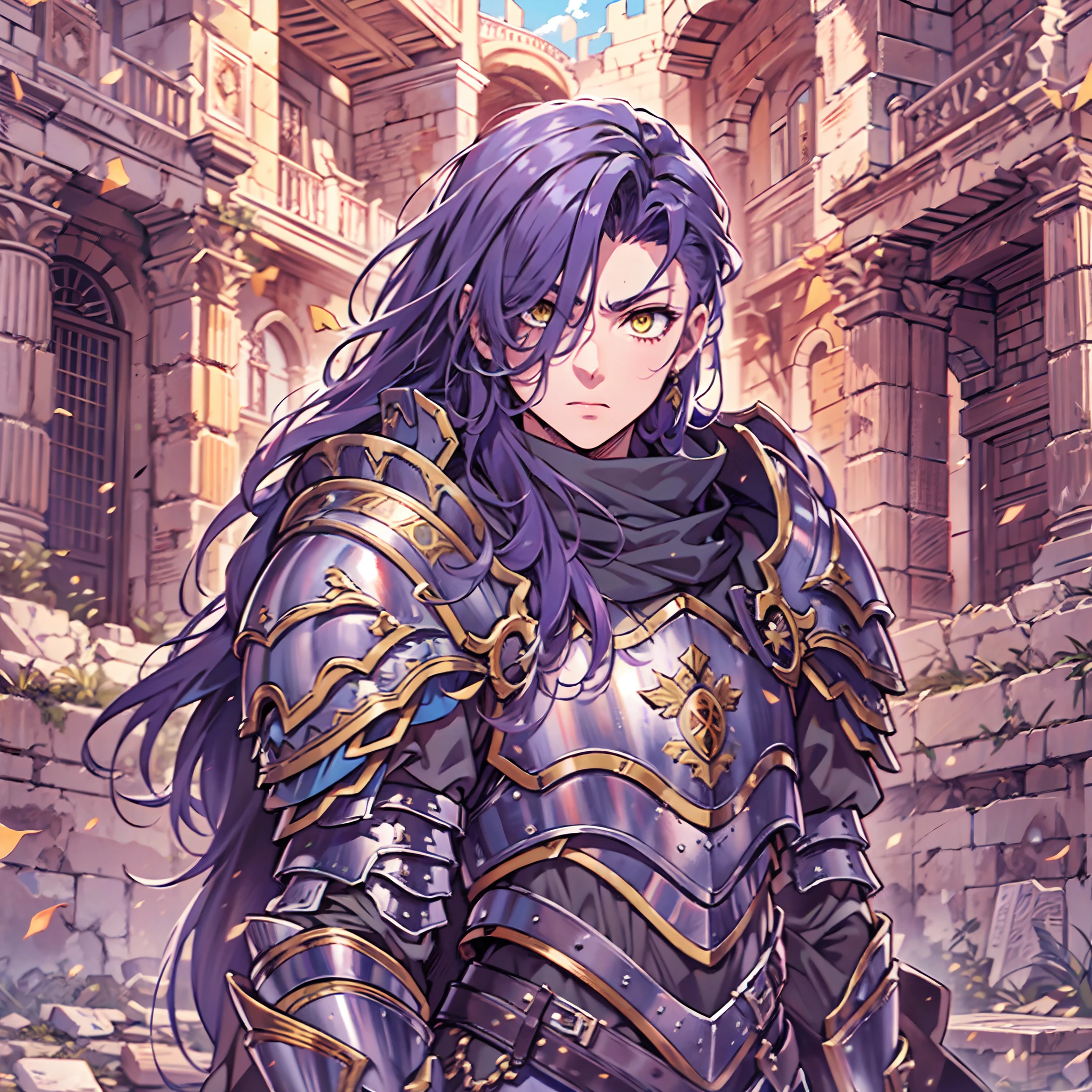 Ultra High Definition,
Ultra High Quality,
Hyper Definition,
Hyper Quality,
Hyper Detailed,
Extremely Detailed,
Perfectly Detailed,
8k,
1 Boy,
Anime,
Long Purple Hair,
Under Cut Hairstyle,
Solid Yellow Eyes,
Handsome,
Armored With Roman Emperor Armor,
Ancient Roman Empire Ruins Background,