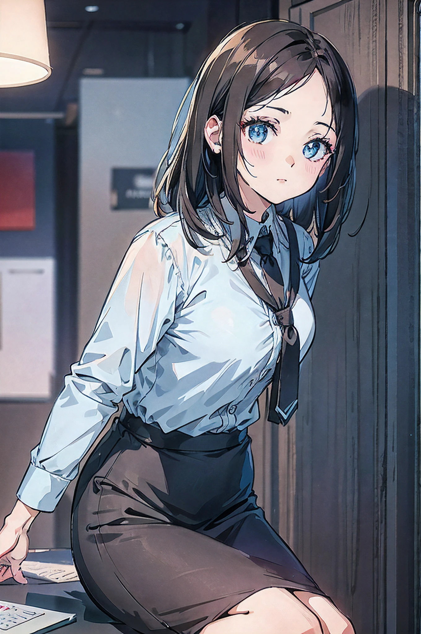 Office lady sister working in a company office、A dark-haired、