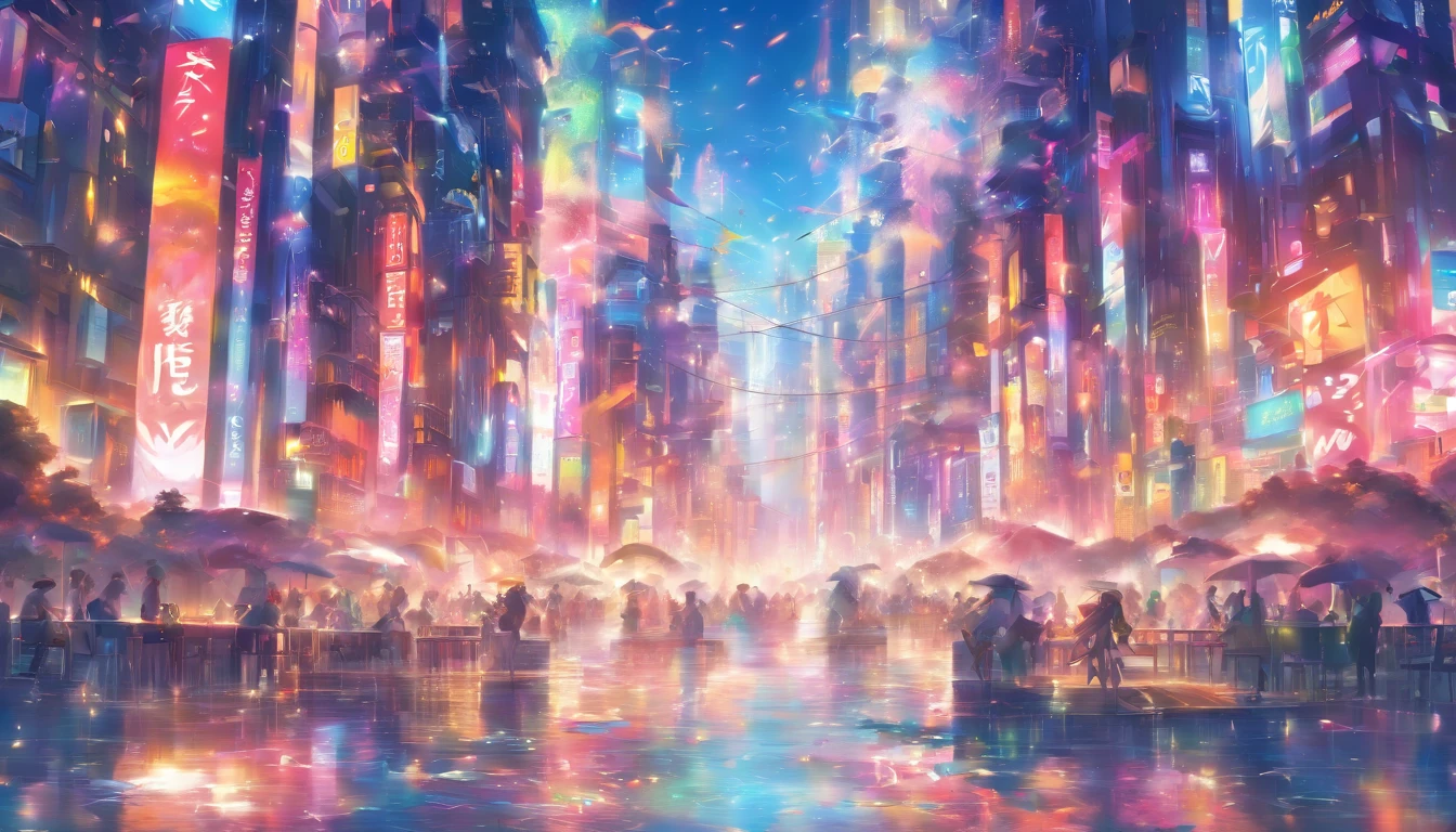 Abstract faces in the cityscape, Realistic paintings by Mark English , [:anime line art:0.2], Days and heat、Thunder and water as the theme, Epic splash art , auto-destructive art, , abstracted