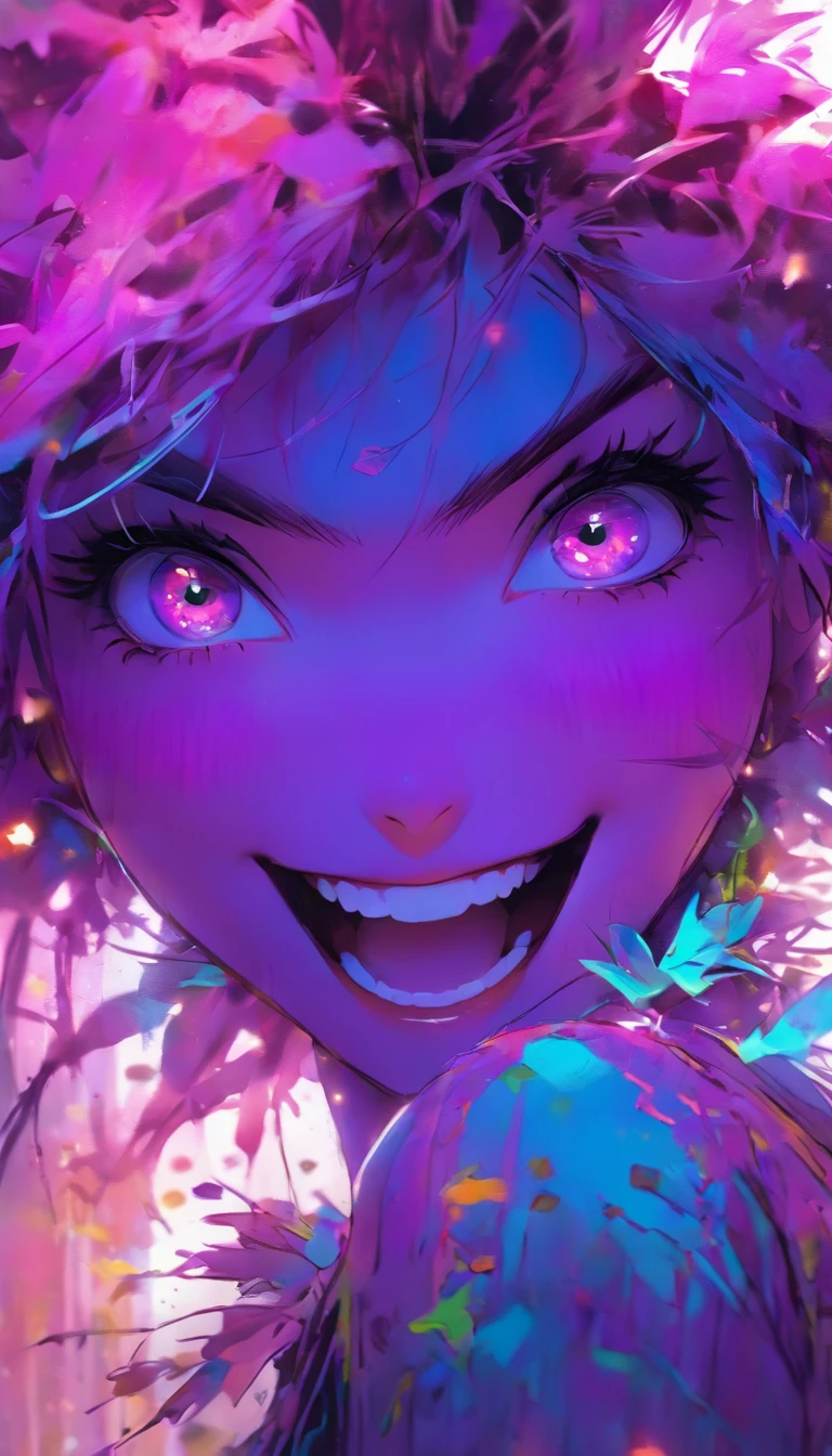 Happy girl, Centered, Looking at the camera, nearing perfection, Dynamic, shades of purple, Highly detailed, Digital painting, Art Station, concept-art, smooth, Sharp focus, illustration, Art by Carne Griffiths and Wadim Kashin, Detailed face, 4K