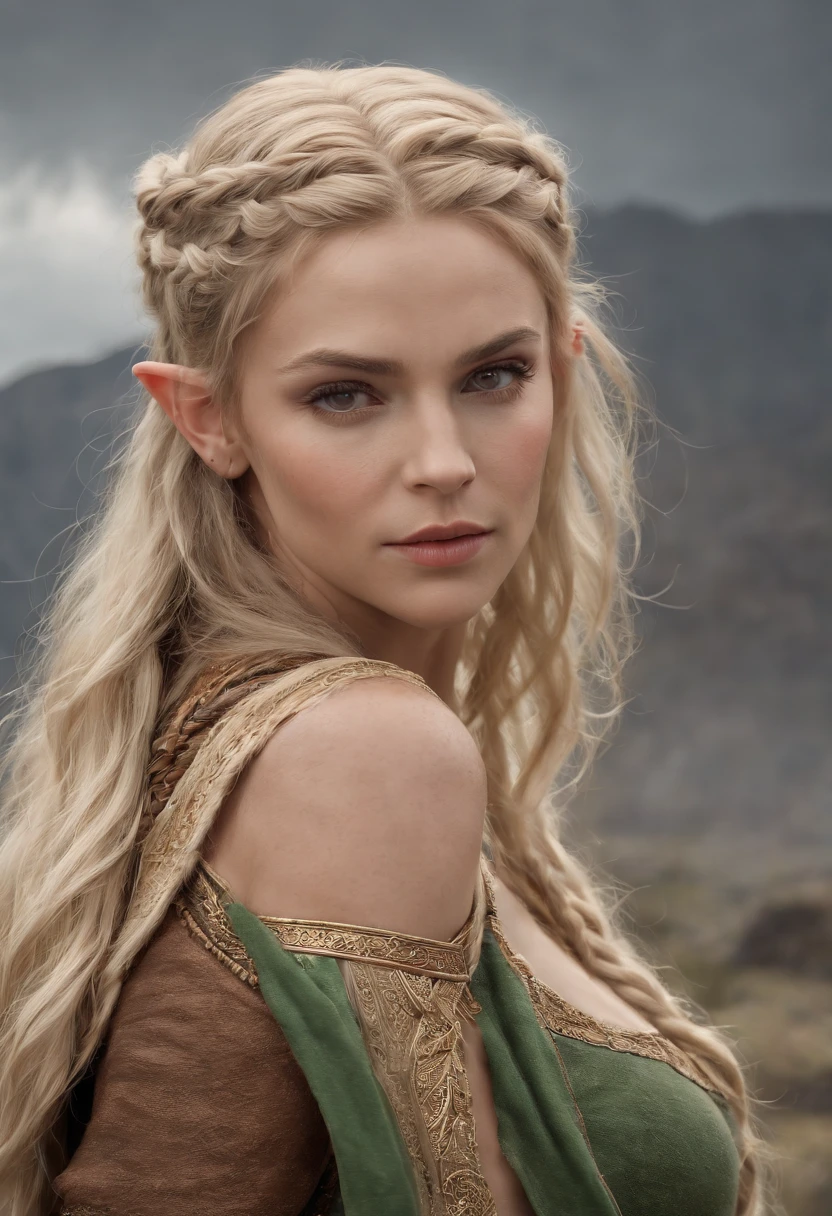 (master part, Realistic portrait:1.3), (Stunning depiction of an elven warrior with a Viking-inspired appearance:1.2), (extremamente bem definido, musculoso, and female physique:1.3), (blonde hair adorned with multiple braids:1.3), (grosso, Sobrancelhas meticulosamente moldadas:1.2), (symmetric, Beautiful, e rosto impecavelmente perfeito:1.1), (vestido com um traje de guerreiro, Embracing your body:1.1), (In the background, an active volcano rises high, commanding attention:1.1), (the grey sky giving a gloomy tone:1.1), (his expression conveying the utmost seriousness:1.1), (Full body illustration capturing the dominant presence of the elf:1.1), (a fusion of formidable strength and ethereal allure:1.1), (A work of art that encapsulates the intensity of a legendary warrior:1.1), (Meticulous attention to detail enhances the authenticity of the scene:1.1)), cinemactic, hiper-detalhado, detalhes insanos, Lindamente colorido, Motor irreal, DOF, Super-Resolution, Megapixel, cinematographic lightning, antialiasing, FKAA, TXAA, RTX, SSAO, Post processing, post - production, Mapeamento de tons, .cgi, VFX, SFX, Insanamente detalhado e intrincado, Hiper maximalista, hyper realistic, volumetric, fotorrealista, ultra fotorreal, ultra-detalhado, detalhes intrincados, super detalhado, Colorido, Volumetric lightning, HDR, Realistic, Motor irreal, 16k, foco nítido, octan render, (master part, Realistic portrait:1.3), (Stunning depiction of an elven warrior with a Viking-inspired appearance:1.2), (extremamente bem definido, musculoso, and female physique:1.3), (blonde hair adorned with multiple braids:1.3), (olhos verdes claros penetrantes emanando uma energia radiante:1.2), (grosso, Sobrancelhas meticulosamente moldadas:1.2), (symmetric, Beautiful, e rosto impecavelmente perfeito:1.1), (vestido com um traje de guerreiro, Embracing your body:1.1), (master part, Realistic portrait:1.3), (full-body-shot:1.3088),