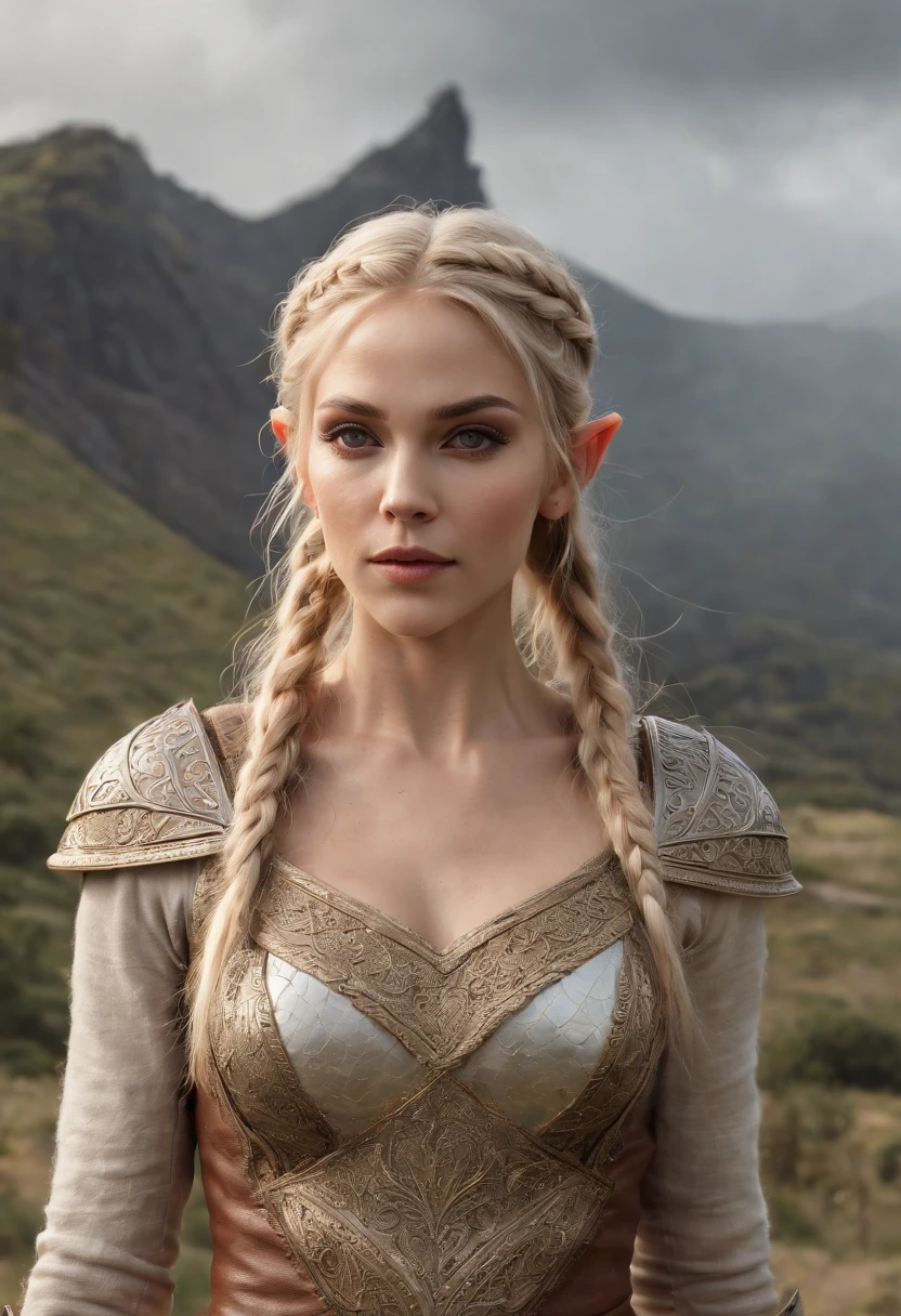 (master part, Realistic portrait:1.3), (Stunning depiction of an elven warrior with a Viking-inspired appearance:1.2), (extremamente bem definido, musculoso, and female physique:1.3), (blonde hair adorned with multiple braids:1.3), (grosso, Sobrancelhas meticulosamente moldadas:1.2), (symmetric, Beautiful, e rosto impecavelmente perfeito:1.1), (vestido com um traje de guerreiro, Embracing your body:1.1), (In the background, an active volcano rises high, commanding attention:1.1), (the grey sky giving a gloomy tone:1.1), (his expression conveying the utmost seriousness:1.1), (Full body illustration capturing the dominant presence of the elf:1.1), (a fusion of formidable strength and ethereal allure:1.1), (A work of art that encapsulates the intensity of a legendary warrior:1.1), (Meticulous attention to detail enhances the authenticity of the scene:1.1)), cinemactic, hiper-detalhado, detalhes insanos, Lindamente colorido, Motor irreal, DOF, Super-Resolution, Megapixel, cinematographic lightning, antialiasing, FKAA, TXAA, RTX, SSAO, Post processing, post - production, Mapeamento de tons, .cgi, VFX, SFX, Insanamente detalhado e intrincado, Hiper maximalista, hyper realistic, volumetric, fotorrealista, ultra fotorreal, ultra-detalhado, detalhes intrincados, super detalhado, Colorido, Volumetric lightning, HDR, Realistic, Motor irreal, 16k, foco nítido, octan render, (master part, Realistic portrait:1.3), (Stunning depiction of an elven warrior with a Viking-inspired appearance:1.2), (extremamente bem definido, musculoso, and female physique:1.3), (blonde hair adorned with multiple braids:1.3), (olhos verdes claros penetrantes emanando uma energia radiante:1.2), (grosso, Sobrancelhas meticulosamente moldadas:1.2), (symmetric, Beautiful, e rosto impecavelmente perfeito:1.1), (vestido com um traje de guerreiro, Embracing your body:1.1), (master part, Realistic portrait:1.3), (full-body-shot:1.4),