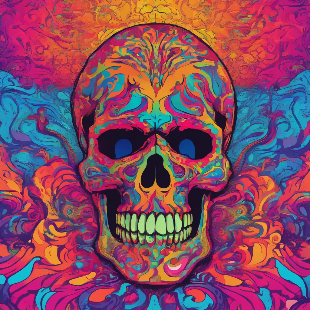a colorful skull with a rainbow paint drip on it, xray melting colors!!, skull paint, xray melting colors, fantasy skull, bleeding decaying colors!, scary color art in 4 k, psychedelic dripping colors, colorful melting human head, rich decaying colors!, trippy vibrant colors, dripping with color, ((skull)), psychedelic vibrant colors --auto --s2