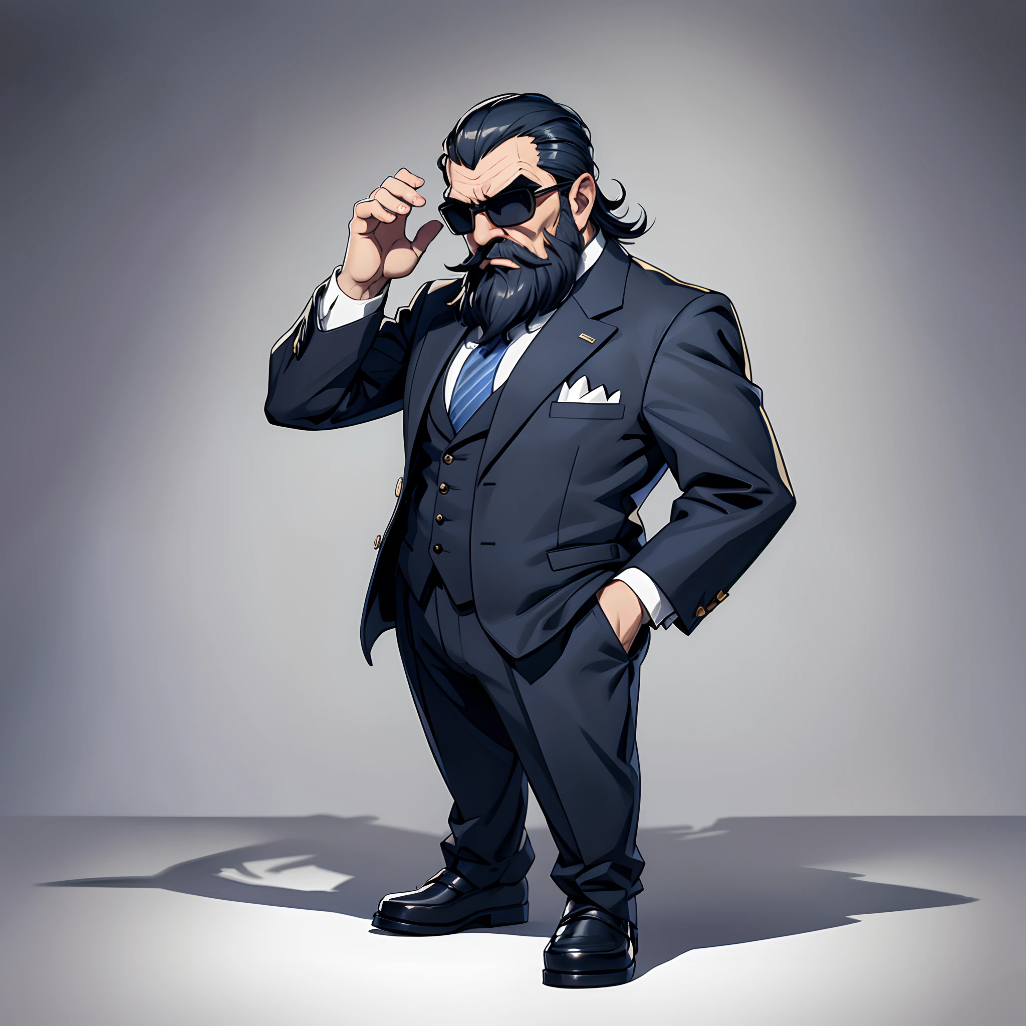 (((mafia boss)))、Full body depiction、(No background)、、((steampunc))、male people、(Veteran Hero)、The ultra -The high-definition、(legs crossed)、Old man with a beard、Dark blue striped suit