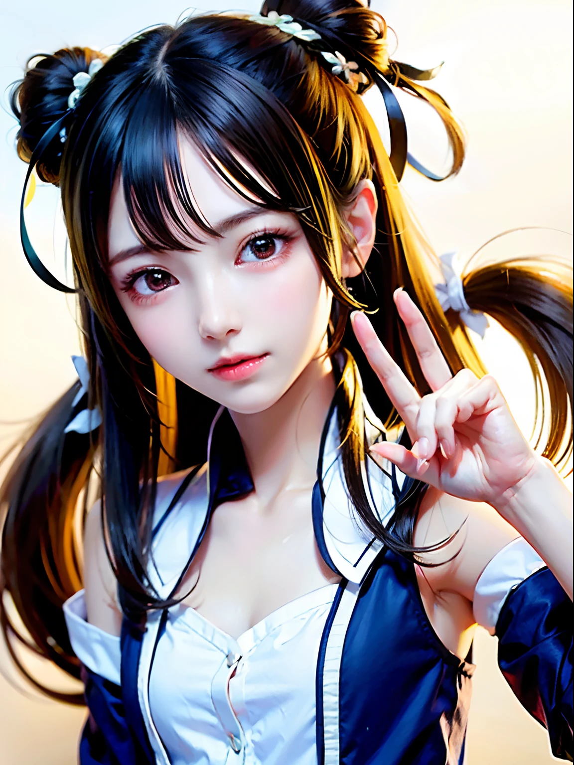(Close up portrait of twin-tailed hair girl with slender small breasts in summer uniform:1.3)、(without background:1.3)、(tre anatomically correct:1.3)、(complete hands:1.3)、(complete fingers:1.3)、Photorealsitic、Raw photography、masutepiece、top-quality、Hi-Res、delicate and pretty、face perfect、Beautiful detailed eyes、Fair skin、Real Human Skin、pores、((thin legs))、(Dark hair)