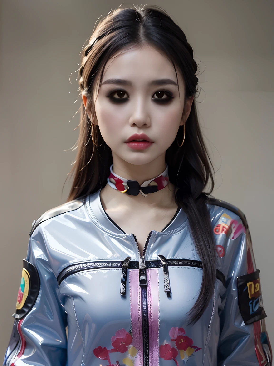 ChineseGirl,Wear a PVC sweatshirt