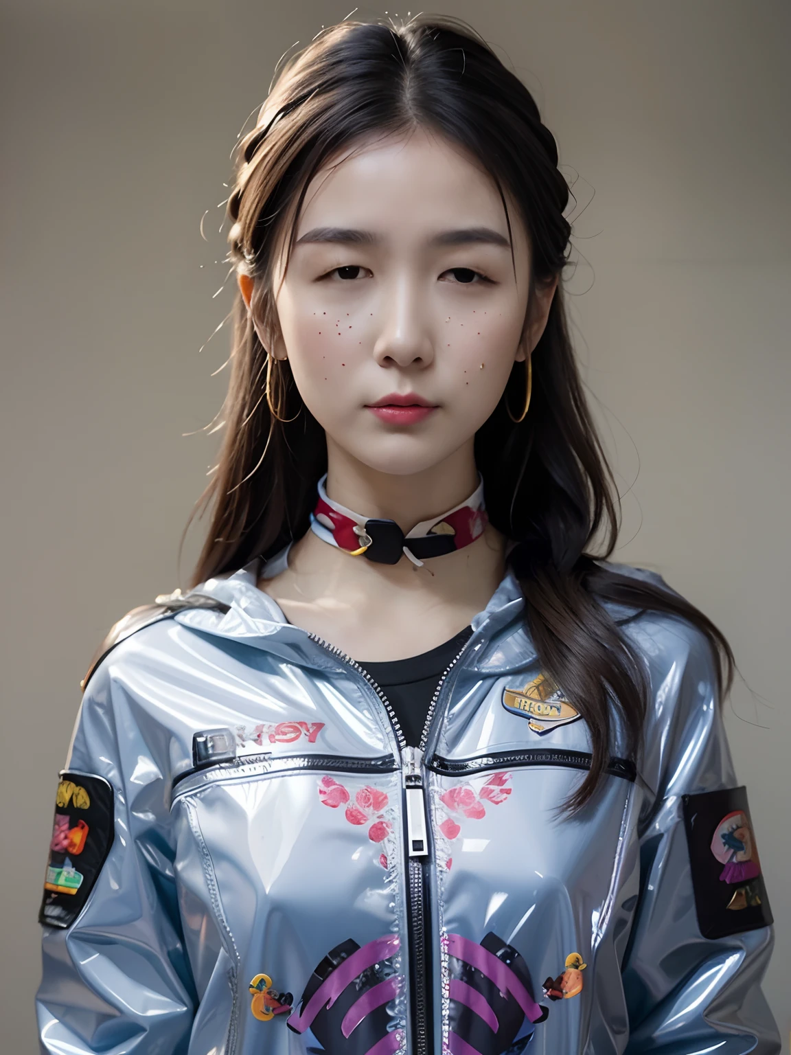 ChineseGirl,Wear a PVC sweatshirt