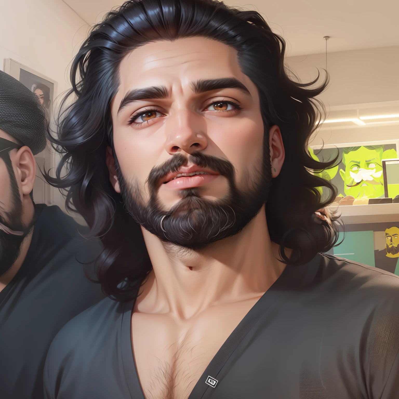 Same person, same face ,ai avathar, popart,light full beard, 2d, 2dart, sketch, illustrator, pop art, draw , vector art, same nose , same eyes , same lips , same tone, beard with out thin, thin less beard,