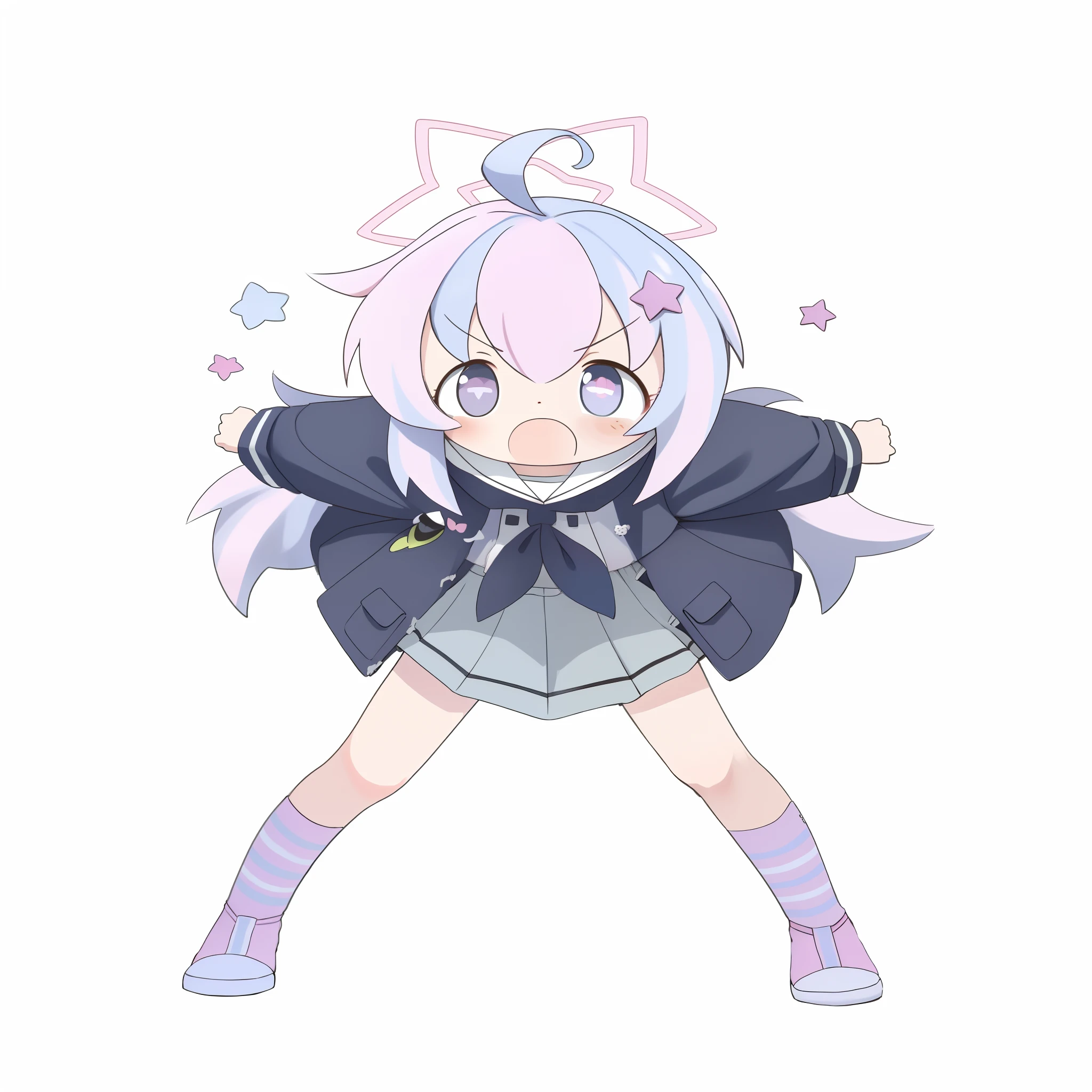 A pink-haired，Wearing a pink puffy skirt。Blue-green eyes。