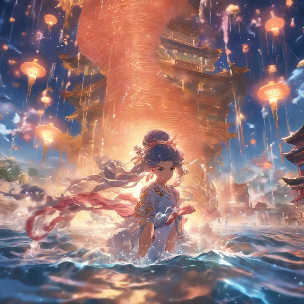 (Masterpiece, Best quality), 1girll(atenea_Asamiya Palace), Gymnastics girls,Rolling,highly detailed surreal vfx,China ink painting,water ink,ink,Smudge,downpours,Get wet,water,Jets of water surround you,Gravity-resistant water column,Spiral,China-style,中景 the scene is,super-fine,ultra - detailed,high qulity,8K ,中景 the scene is,Full body like,oc rendered