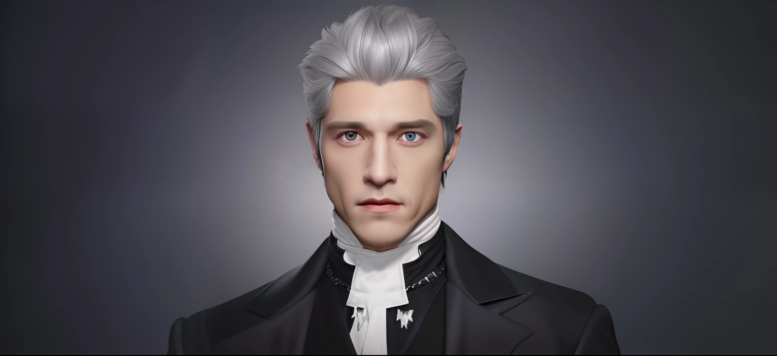 a close up of a person with a black jacket and a white shirt, he has dark grey hairs, with very highly detailed face, thancred waters in style of wlop, with fully detailed faces, male character, delicate androgynous prince, accurate detailed face, dark grey haired man, dwarf with white hair, realistic lance, character close up, detailed punk hair