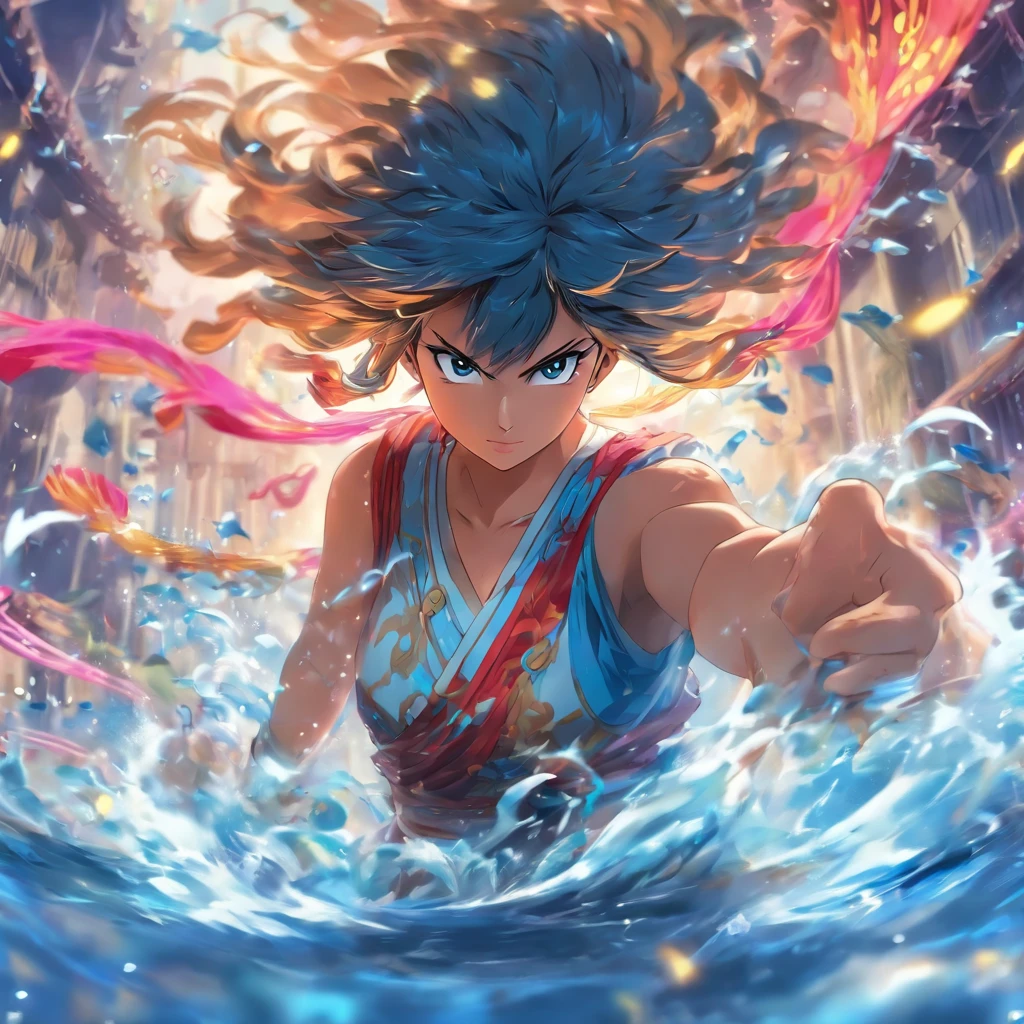 (masutepiece, Best Quality), 1girll(Athena_Asamiya Palace), Gymnastics girl,rolling,Highly detailed surreal VFX,Chinese ink painting,water ink,inky,Smudge,downpours,Get wet,Water,A jet of water surrounds you,Resistant to gravity water jets,spiral,china style,中景 the scene is,super-fine,ultra - detailed,high quarity,8K ,中景 the scene is,Full body like,OC rendering