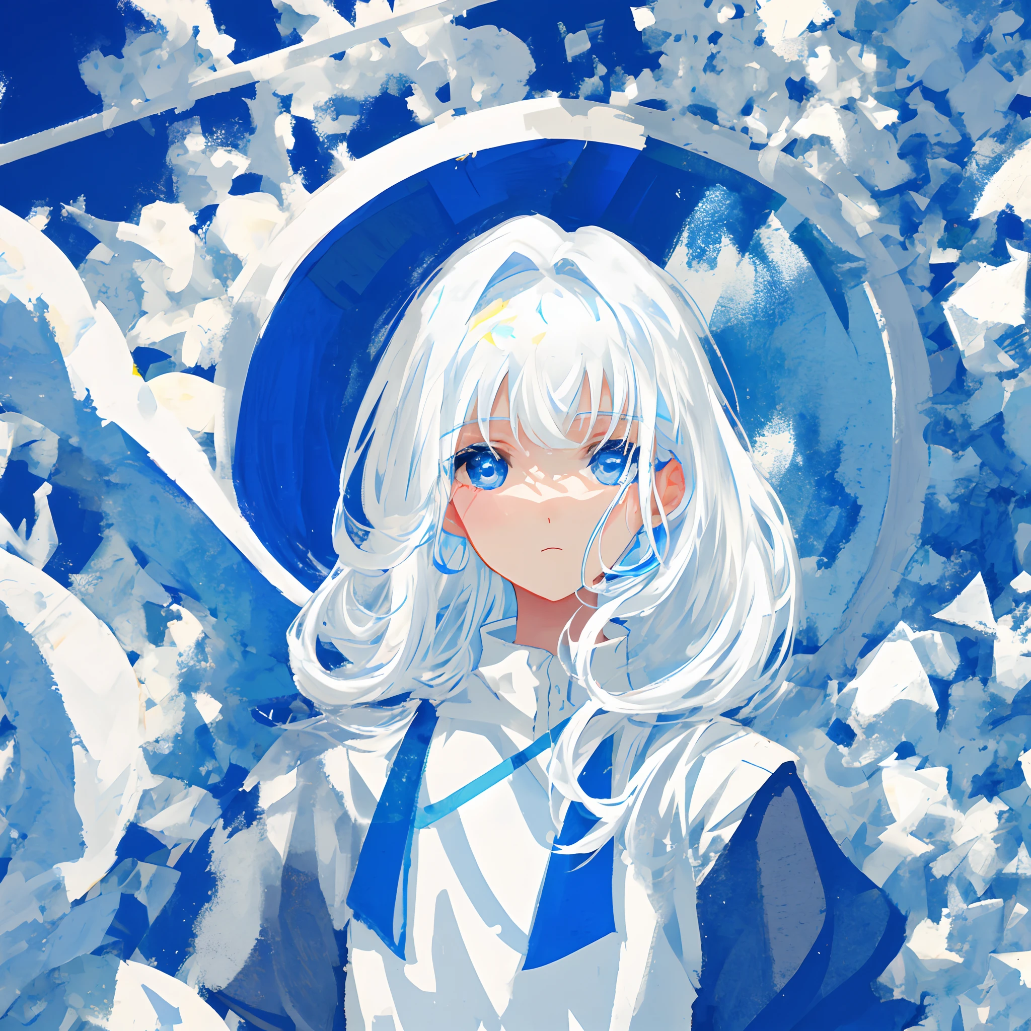 White hair, blue eyes, beautiful girl, solid colour background