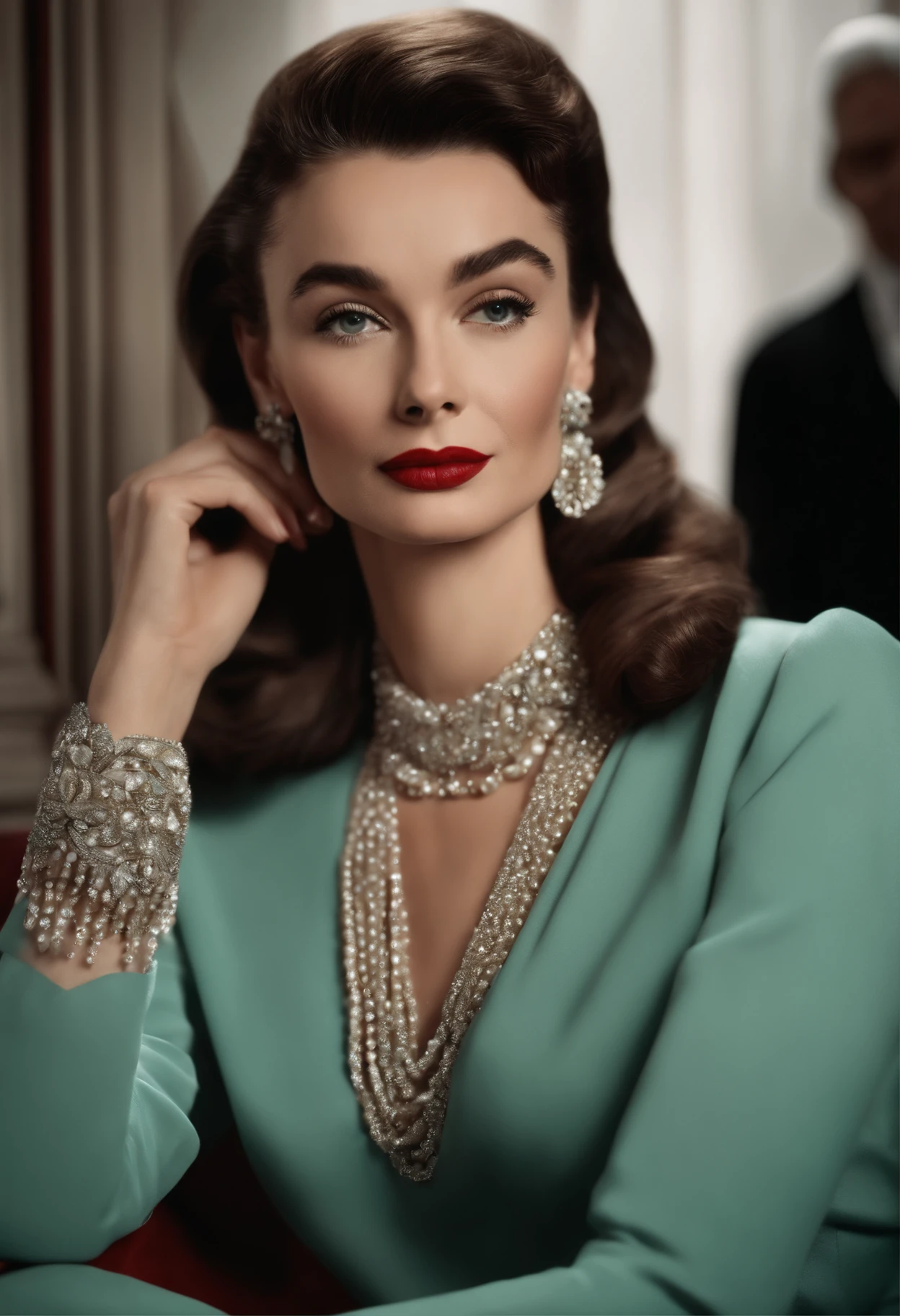 mulher loira parecida com a AUDREY HEPBURN e a marilyn monroe ultra realista Bijoux de Charme, long hair, old money aesthetic, rich elegant woman