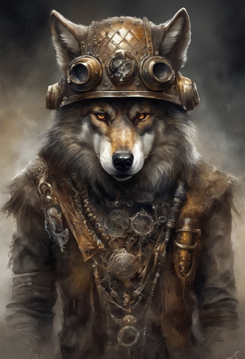 maximum quality, Dramatic lighting, menacing pose, fierce expression, epic atmosphere, (((wolf head shaped helmet))), (((full body shot))),a wolf made out of metal, cyborg, cyberpunk style, clockwork, ((intricate details)), hdr, ((intricate details, hyperdetailed)), incandescent lamps, cinematic shot, vignette, bokeh effect beckground, (canines), (full body shot). dreamcatcher