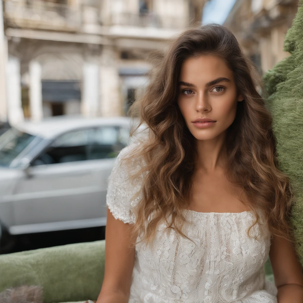 Mulher nua , keeps hair and panties small, Menina sexy com olhos castanhos, Retrato de Kaia Gerber , cabelos castanhos e olhos grandes, selfie de uma jovem mulher, Olhos do quarto, , sem maquiagem, maquiagem natural, staring directly at camera, , Maquiagem fina, Foto deslumbrante de corpo inteiro, em uma praia , decote, Seios exuberantes , seios grandes