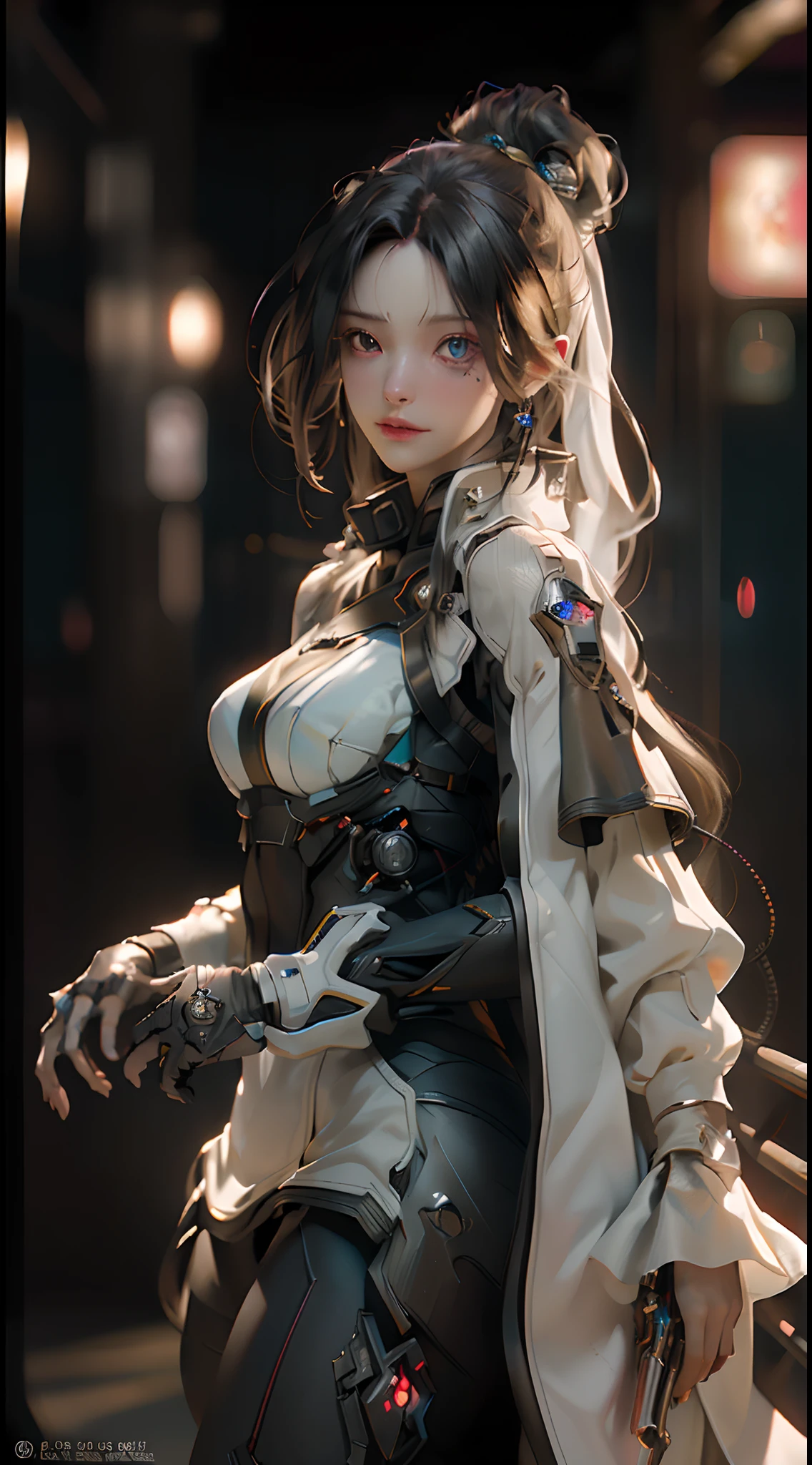 ((Best quality)), ((masterpiece)), (detailed:1.4), 3D, an image of a beautiful cyberpunk female,HDR (High Dynamic Range),Ray Tracing,NVIDIA RTX,Super-Resolution,Unreal 5,Subsurface scattering,PBR Texturing,Post-processing,Anisotropic Filtering,Depth-of-field,Maximum clarity and sharpness,Multi-layered textures,Albedo and Specular maps,Surface shading,Accurate simulation of light-material interaction,Perfect proportions,Octane Render,Two-tone lighting,Wide aperture,Low ISO,White balance,Rule of thirds,8K RAW,