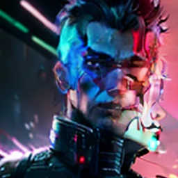 Make handsome and realistic with cyber punk background