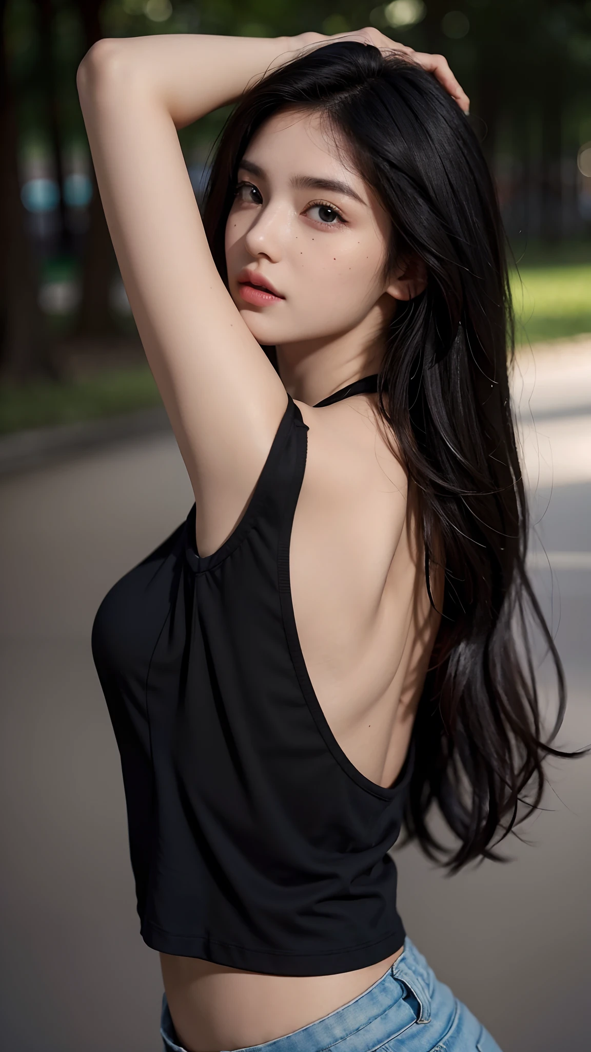 ((Best quality，High Detail，Focus accurately，masterpiece:1.5)), 18 years old perfect girl，Full body image：1.5，（Spandex bodysuit，Spandex trousers：1.5），Exquisite appearance，Clear facial details，Long hair，Perfect body