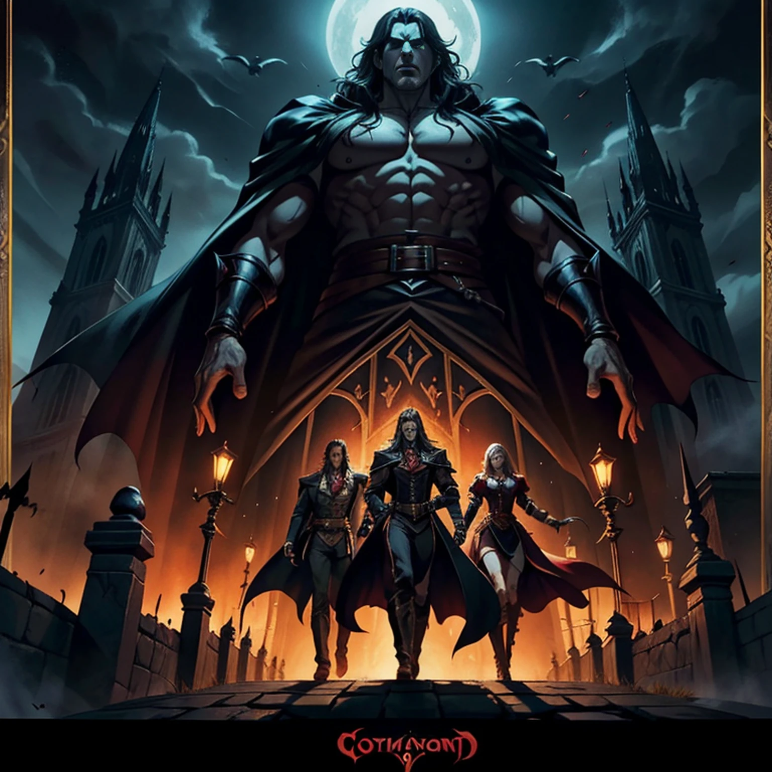 Castlevania lords of the shadows hiper realista super detalhado Dynamic shot master piece scene cinématique scènes movie Epic Legendary Lord Dracula poster movie with demons super detailed Dynamic shot