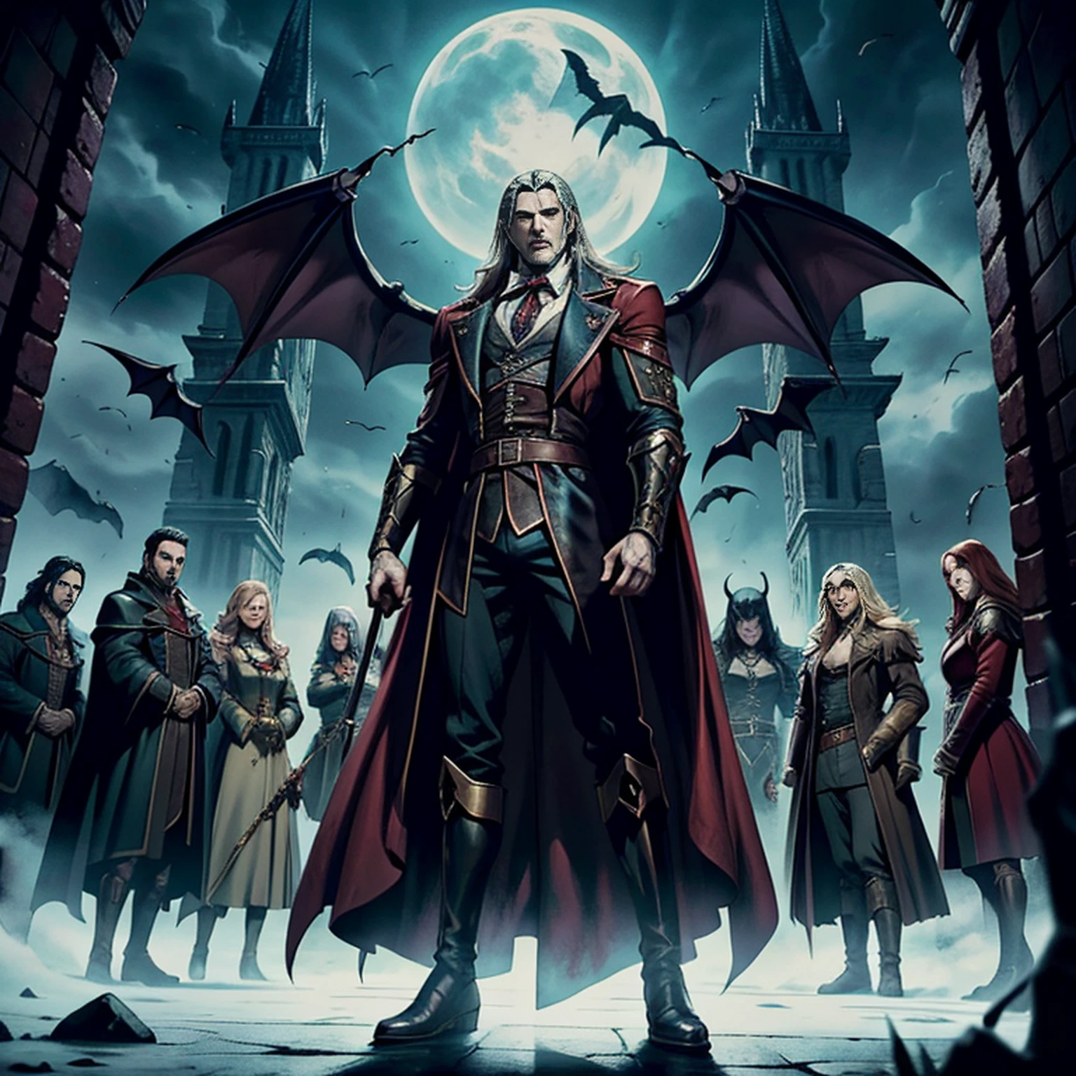 Castlevania lords of the shadows hiper realista super detalhado Dynamic shot master piece scene cinématique scènes movie Epic Legendary Lord Dracula poster movie with demons super detailed Dynamic shot