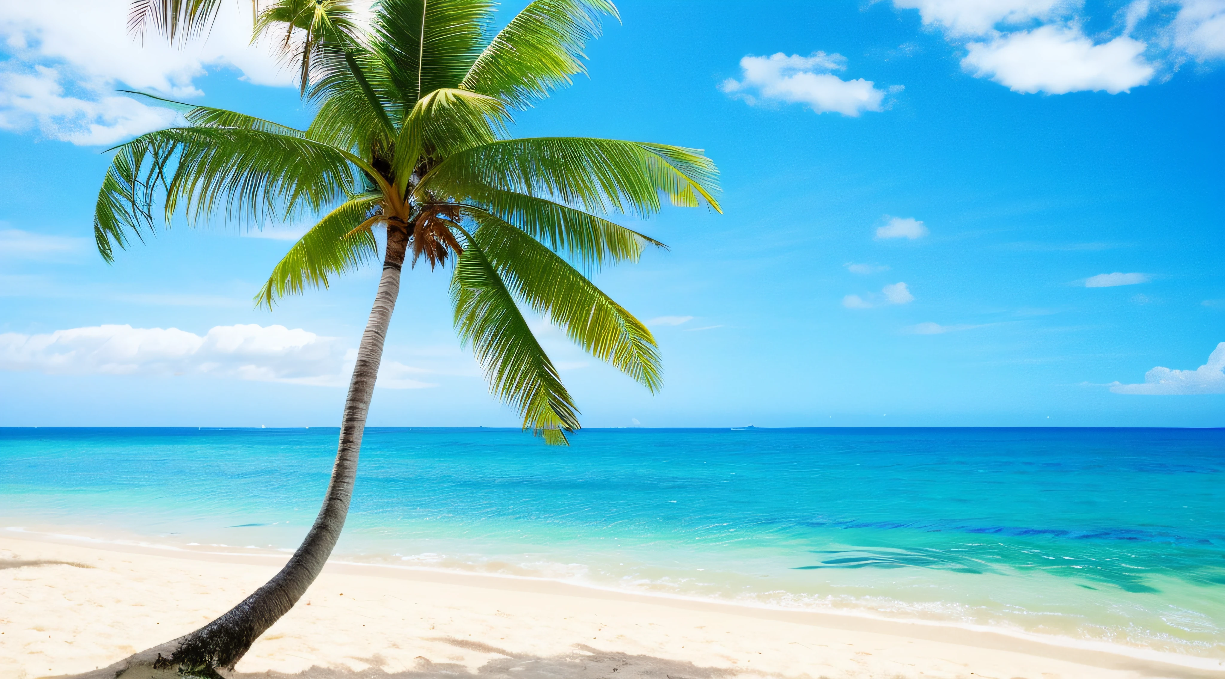 Arafly palm tree on a beach with a blue ocean in the background, palmeras en la playa, Playa tropical, tropical beach paradise, en una playa tropical, Hojas de palma en la playa, hermosa playa, tropical location, hawaii beach, palmera, Hermosa playa de isla tropical, hermoso fondo de pantalla, impresionante hermosa playa, Arena blanca del Caribe, sunny day at beach