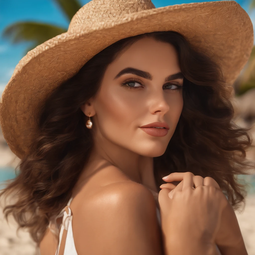 Brunette on vacation (look photorealistic) (8k)