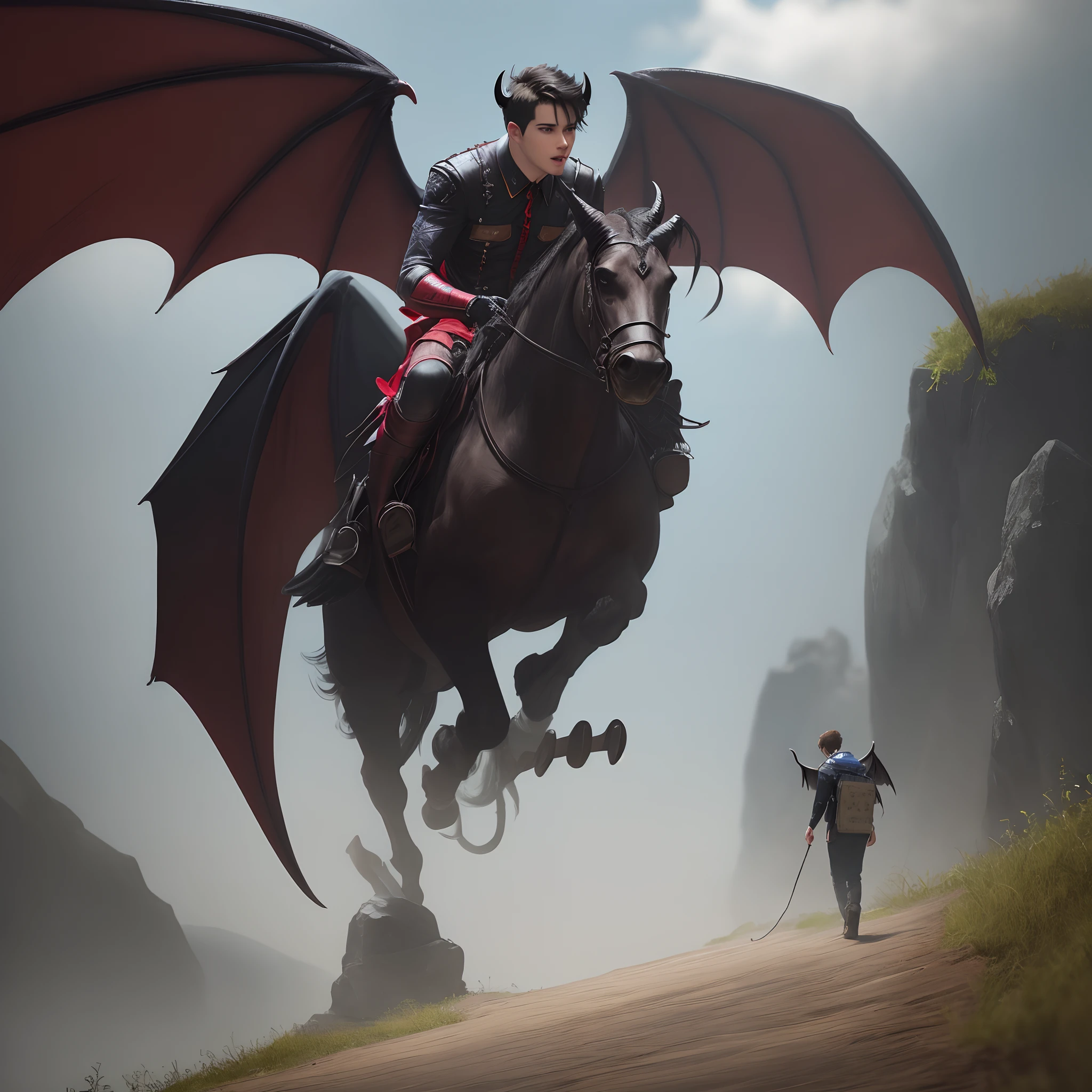 Smart boy, devil wings, ultra realistic,