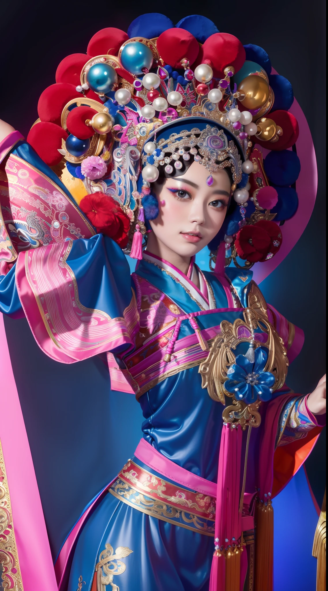 Masterpiece, Best quality, Masterpiece, Best quality, 1girll, beijing opera,tchibi，（tmasterpiece，top Quority，best qualtiy，offcial art，Beauty and aesthetics：1.2），（1girll：1.3），The is very detailed，（s fractal art：1.1），Most detailed，（ zentangle:1.2), full bodyesbian, (abstract backgrounds:1.3), (Shiny skin), (many color:1.4),