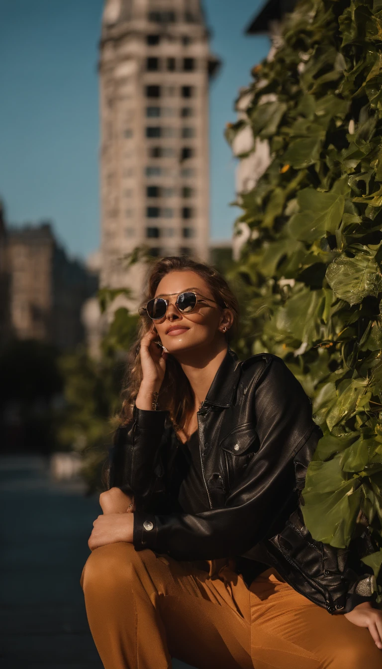 (front focus), (in the urban jungle:1.6), Urbanes Kunstwerk einer weiblichen HipHop-Influencerin, 20 bis 25 Jahre alt, dunkler Teint, sommerliche Vibes, ohne Sonnenbrille, street photography, dynamic light guidance, Casual streetwear, Graffiti-Wand, Highly detailed facial features, 4K, Instagram-Gold, 1girl, in der Stadt, coole Sommerklamotten, lockige Haare.