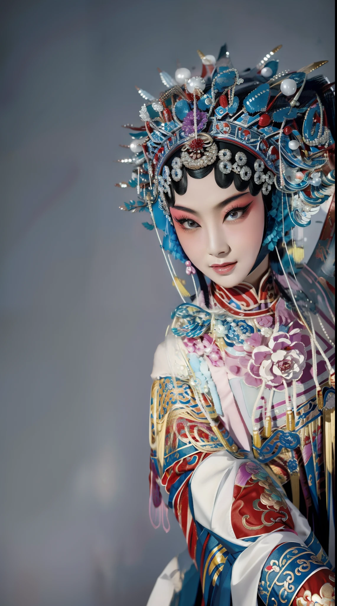 Masterpiece, Best quality, Masterpiece, Best quality, 1girll,  beijing opera,tchibi，（tmasterpiece，top Quority，best qualtiy，offcial art，Beauty and aesthetics：1.2），（1girll：1.3），The is very detailed，（s fractal art：1.1），Most detailed，（ zentangle:1.2), full bodyesbian, (abstract backgrounds:1.3), (Shiny skin), (many color:1.4),