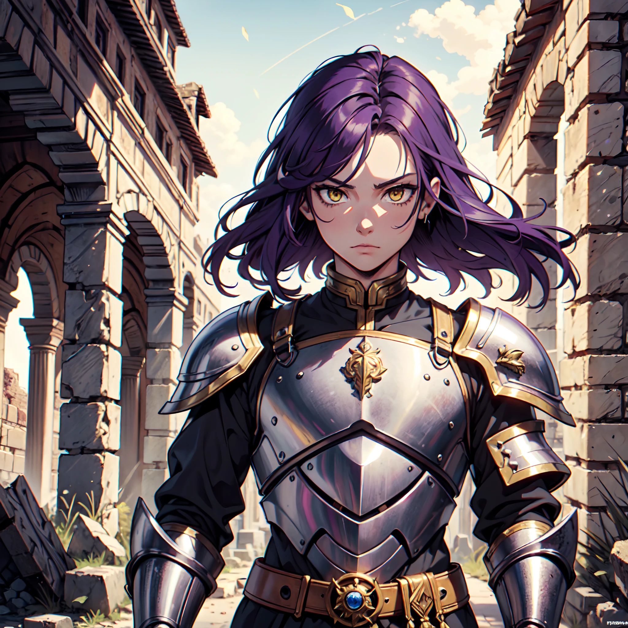 Ultra High Definition,
Ultra High Quality,
Hyper Definition,
Hyper Quality,
Hyper Detailed,
Extremely Detailed,
Perfectly Detailed,
Masterpiece,
8k,
1 Boy,
Anime,
Long Purple Hair,
Under Cut Hairstyle,
Solid Yellow Eyes,
Handsome,
Armored With Roman Emperor Armor,
Body Shot,
Ancient Roman Empire Ruins Background,