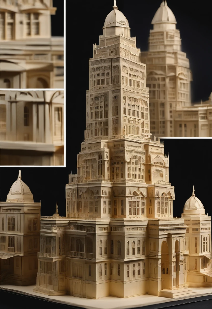 (best quality,4k,8k,highres,masterpiece:1.2),ultra-detailed,(realistic,photorealistic,photo-realistic:1.37),tall building architecture physical model made of paper,paper-mache skyscraper,paper artwork,paper sculpture,precisely folded and crafted paper structure,meticulously created architectural model,paper architectural masterpiece,impressive paper skyscraper,attention to detail,paper texture,three-dimensional paper art,paper engineering marvel,paper craftsmanship at its finest,paper cityscape,exquisite paper structure,towering paper building,paper model with intricate design,impressive paper construction,stunning handcrafted paper artwork,architectural precision and expertise,paper creation showcasing architectural beauty,paper-made architectural wonder,artistic paper structure,life-like paper representation,astonishing level of detail,paper replica of a tall building,meticulous craftsmanship from paper material,paper marvel showcasing architectural creativity,detailed paper model of a skyscraper,realistic representation of a tall building made of paper,paper artistry at its peak,impressive artistic creation with paper,paper sculpture capturing the essence of an architectural marvel,architecture brought to life through paper,architectural replica made entirely from paper,paper masterpiece recreating a skyscraper.