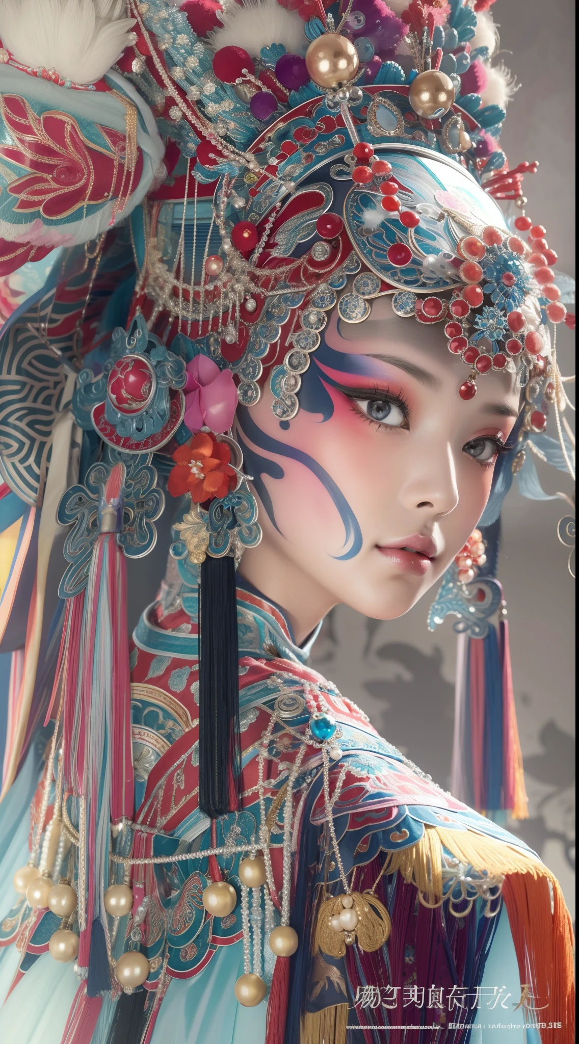 Masterpiece, Best quality, Masterpiece, Best quality, 1girll, beijing opera,tchibi，（tmasterpiece，top Quority，best qualtiy，offcial art，Beauty and aesthetics：1.2），（1girll：1.3），The is very detailed，（s fractal art：1.1），Most detailed，（ zentangle:1.2), full bodyesbian, (abstract backgrounds:1.3), (Shiny skin), (many color:1.4),