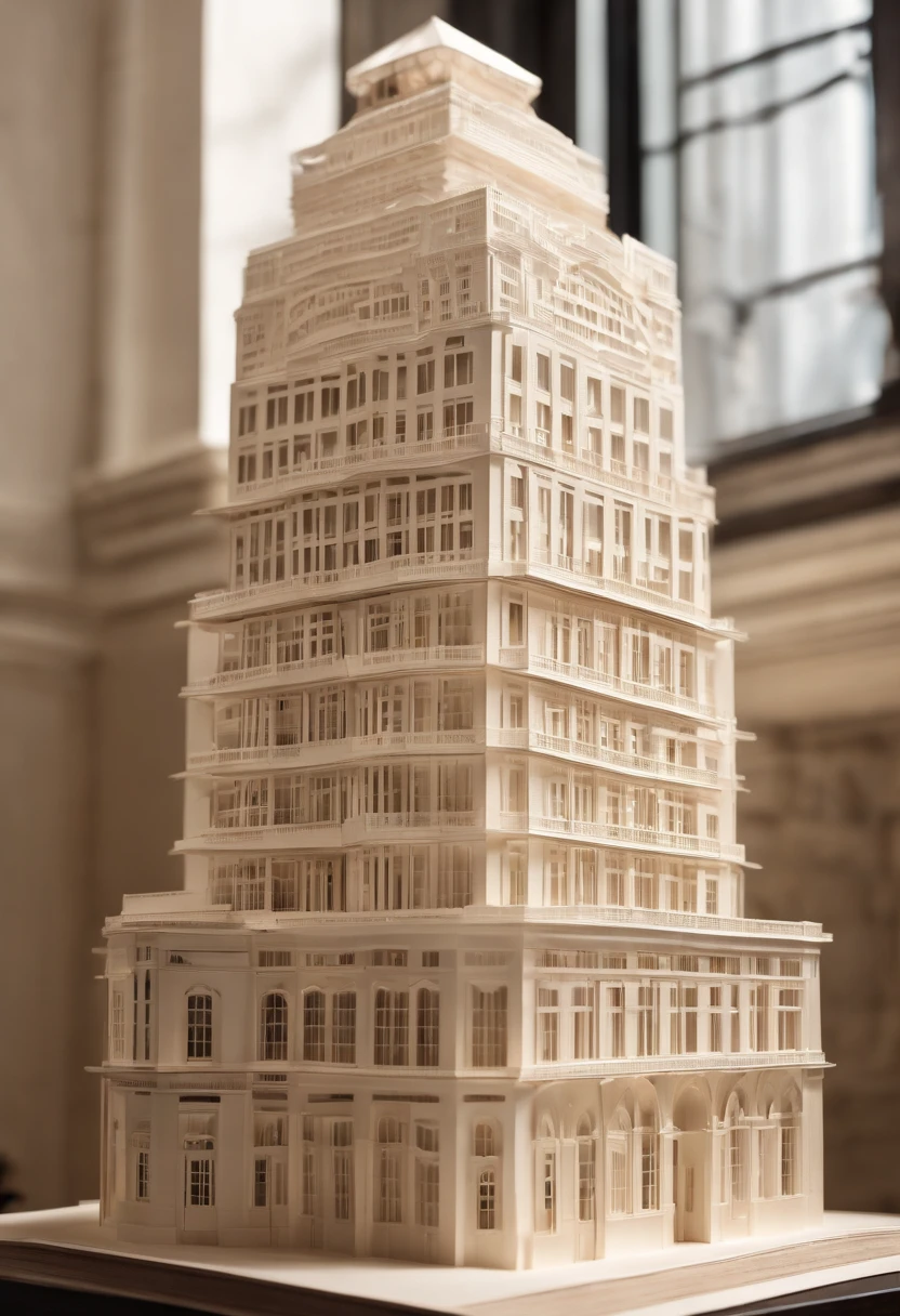 reflexo de lente do sol e sombras solares passagem do tempo (melhor qualidade,4k,8k,Altas,master part:1.2),ultra-detalhado,(Realistic,fotorrealista,photo-realistic:1.37),Physical model of tall building architecture made of paper,papier-mâché skyscraper,arte em papel,escultura de papel,Precision-crafted and folded paper structure,Meticulously crafted architectural model,paper architectural masterpiece,Stunning paper skyscraper,attention to detail,textura do papel,arte tridimensional em papel,Maravilha da Engenharia de Papel,Artesanato em papel no seu melhor,Paisagem urbana de papel,estrutura de papel requintada,Imposing paper building,Modelo de papel com design intrincado,Impressive paper construction,arte de papel artesanal impressionante,Precision and architectural expertise,Paper creation showing the architectural beauty,architectural wonder made of paper,Artistic paper structure,realistic role play,astonishing level of detail,Paper replica of a tall building,Artesanato meticuloso a partir de material de papel,Paper Marvel showing architectural creativity,Detailed paper model of a skyscraper,realistic representation of a tall building made of paper,arte do papel em seu auge,Stunning artistic creation with paper,Paper sculpture capturing the essence of an architectural marvel,Architecture brought to life through paper,architectural replica made entirely of paper,Paper masterpiece recreating a skyscraper.