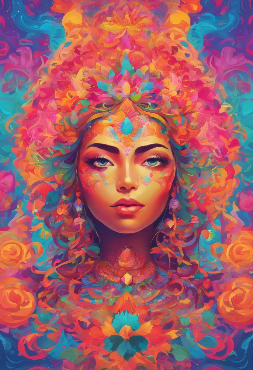 highly detailed), (illustration), (intricate), (beautiful face), (attractive body), (complete body picture), modern indian goddess, transparent clothes, dynamic pose, flying flower petals, colorful, eye-catching, heavenly.